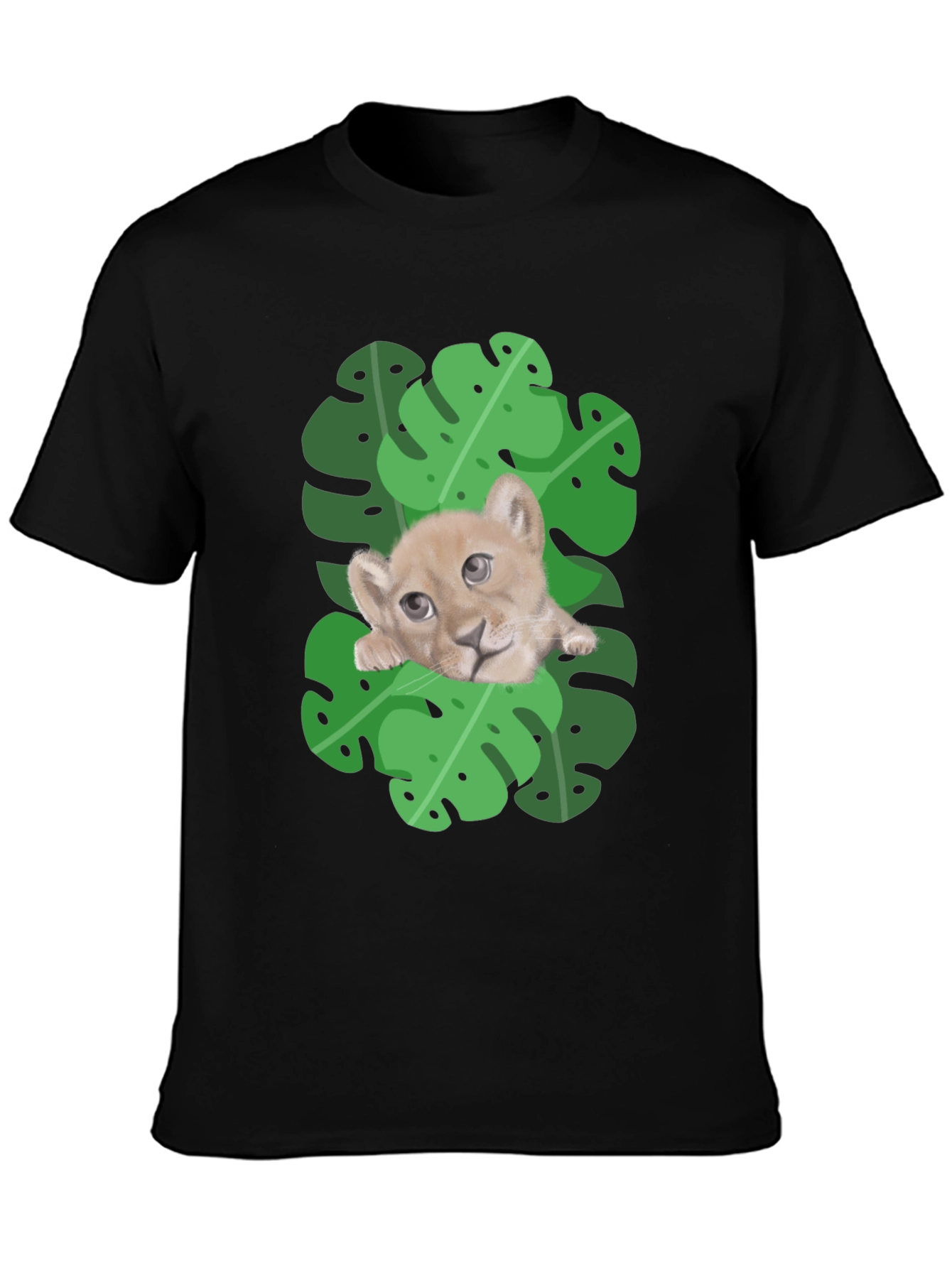 Black Lion Cub in Leaves Graphic T-Shirt - Black view 3