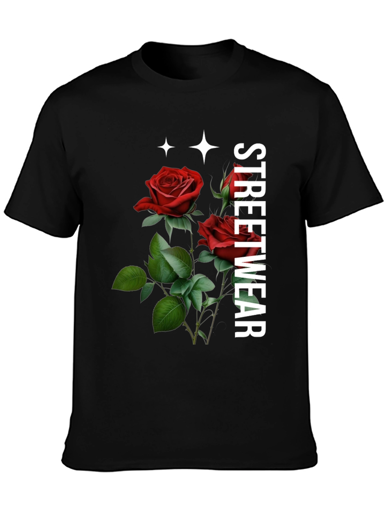 Black Streetwear Rose Graphic Tee - Classic Black view 3
