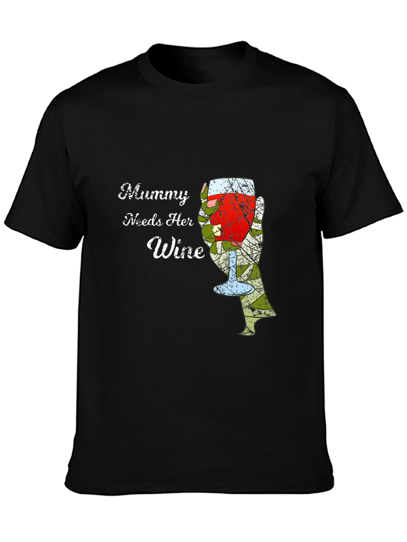 Black Mummy Needs Wine Graphic Tee - Novelty T-Shirt view 3
