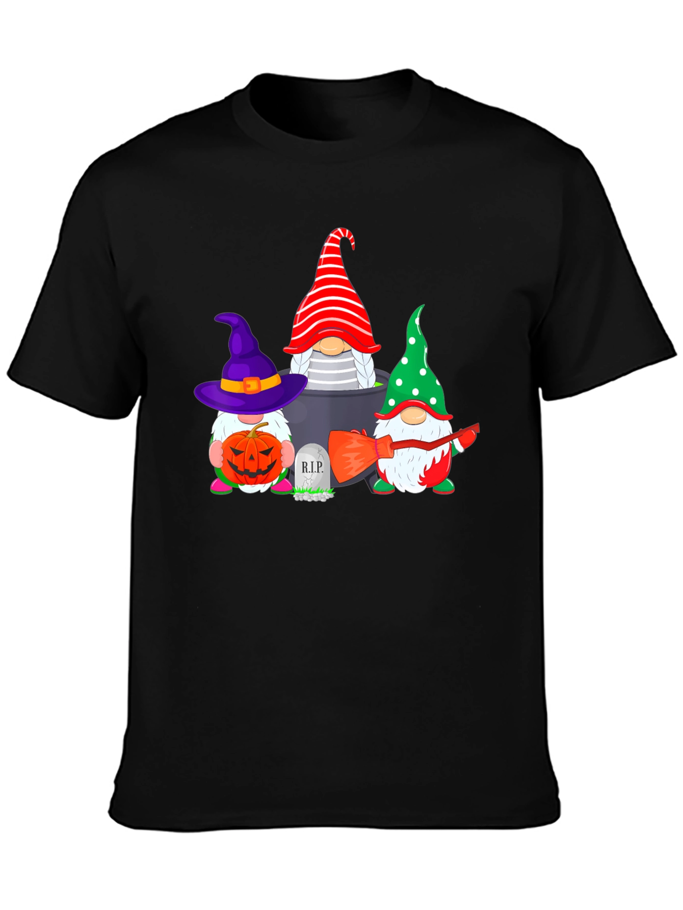 Black Halloween Gnomes Black T-Shirt view 3
