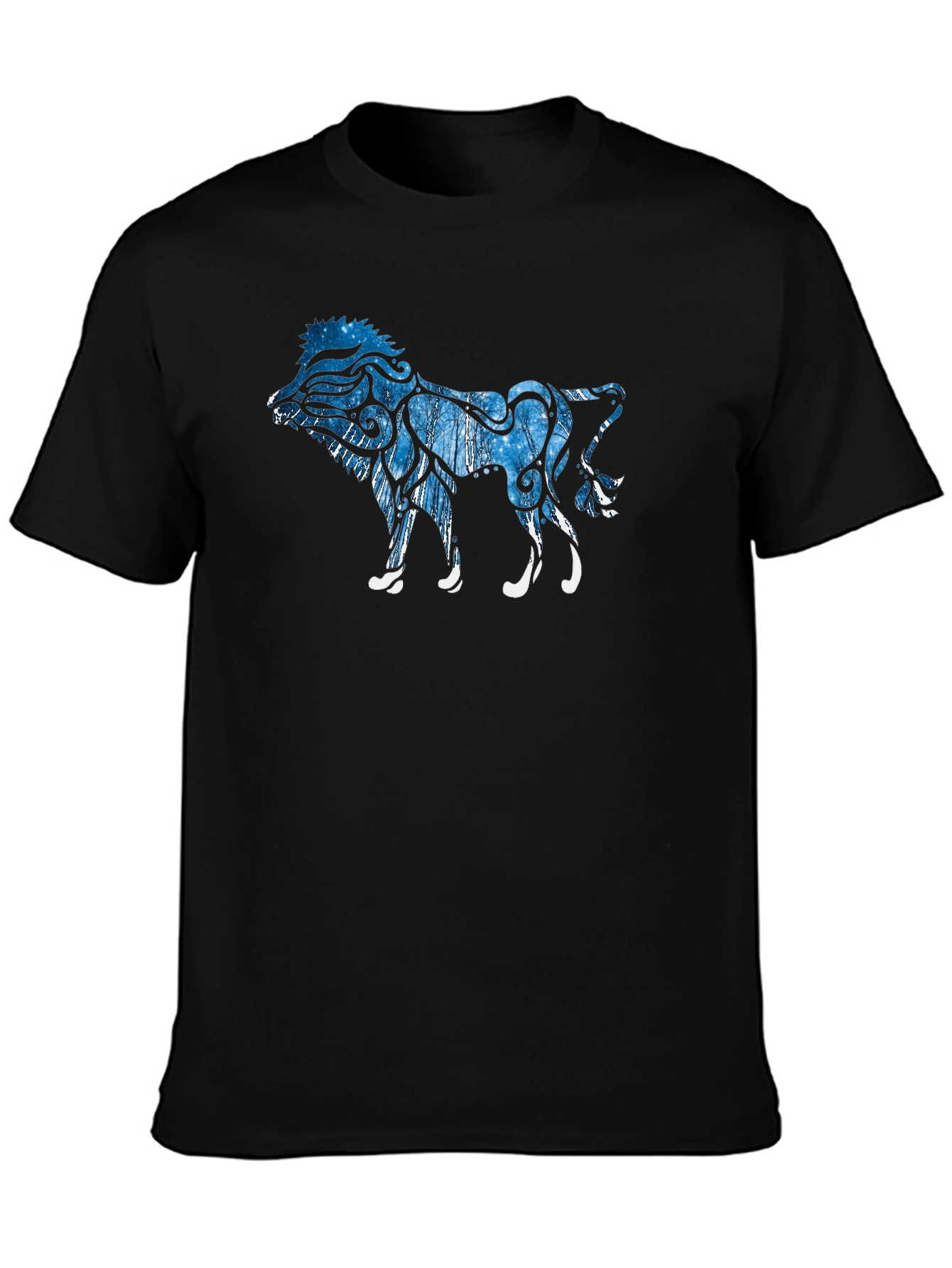 Black Artistic Lion Graphic Print Black T-Shirt view 3