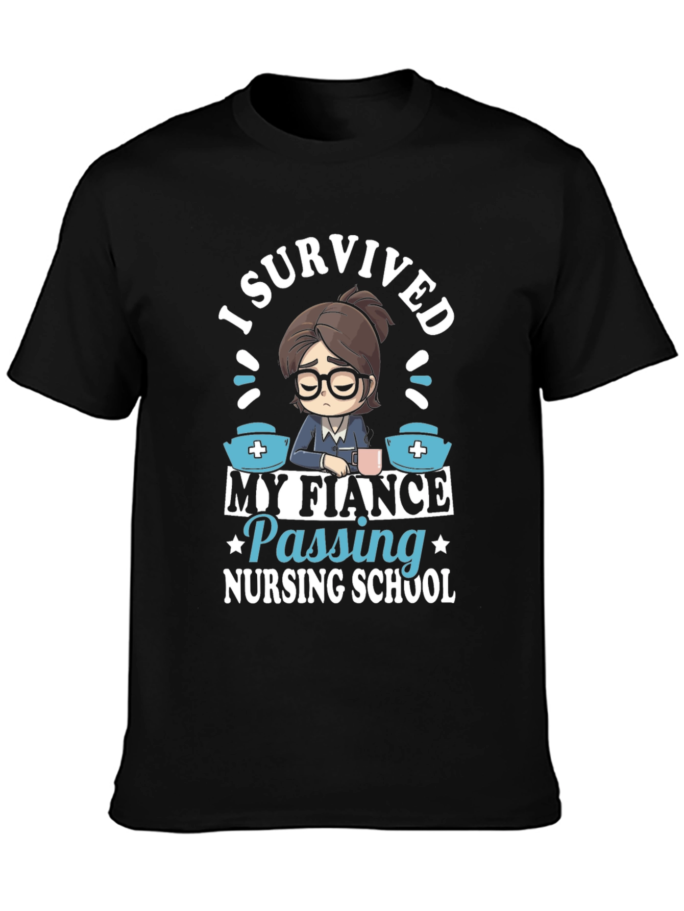 Black I Survived My Fiance Nursing School T-Shirt view 3