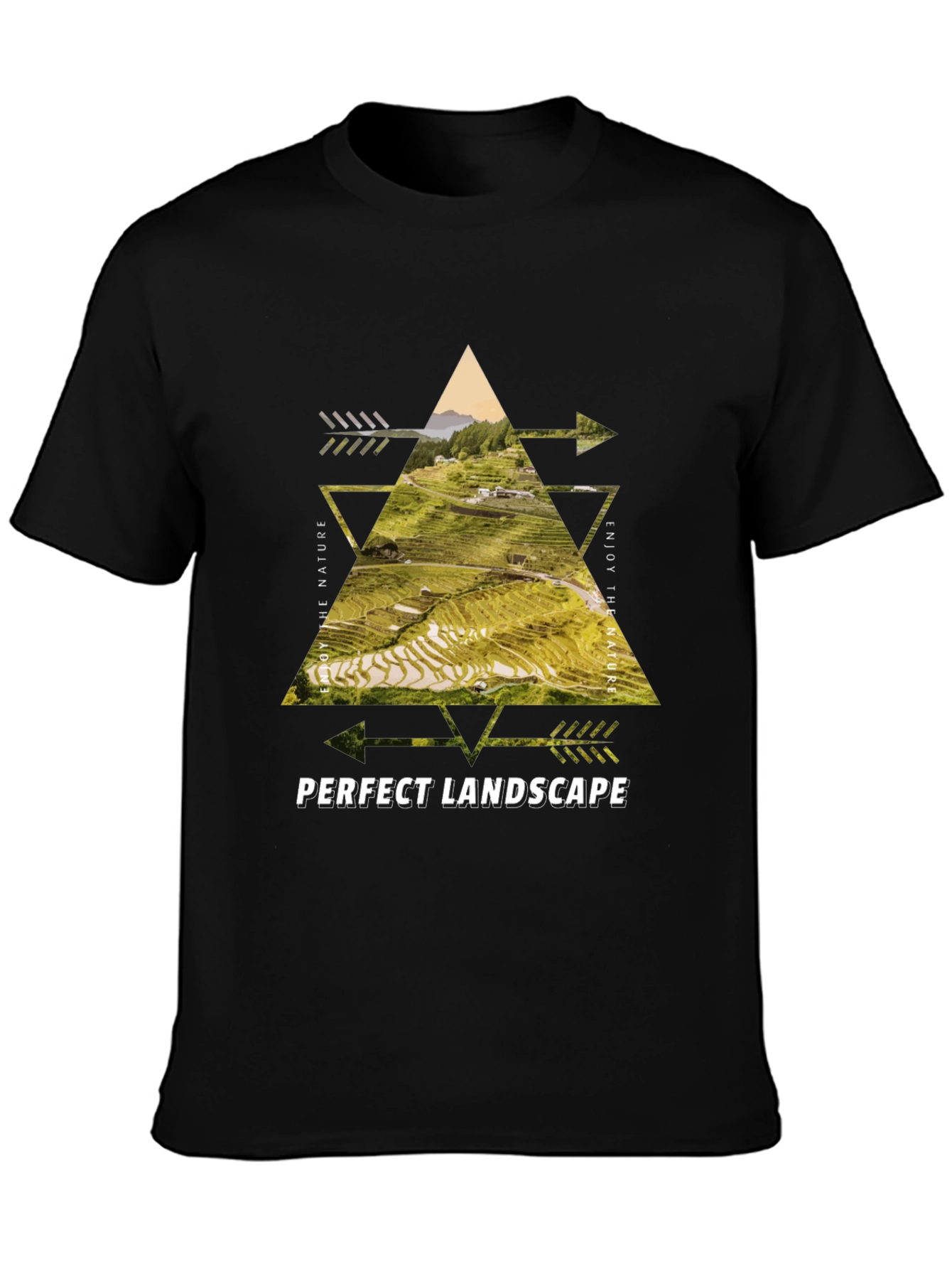 Black Nature Landscape Graphic Tee - Black Cotton Blend view 3