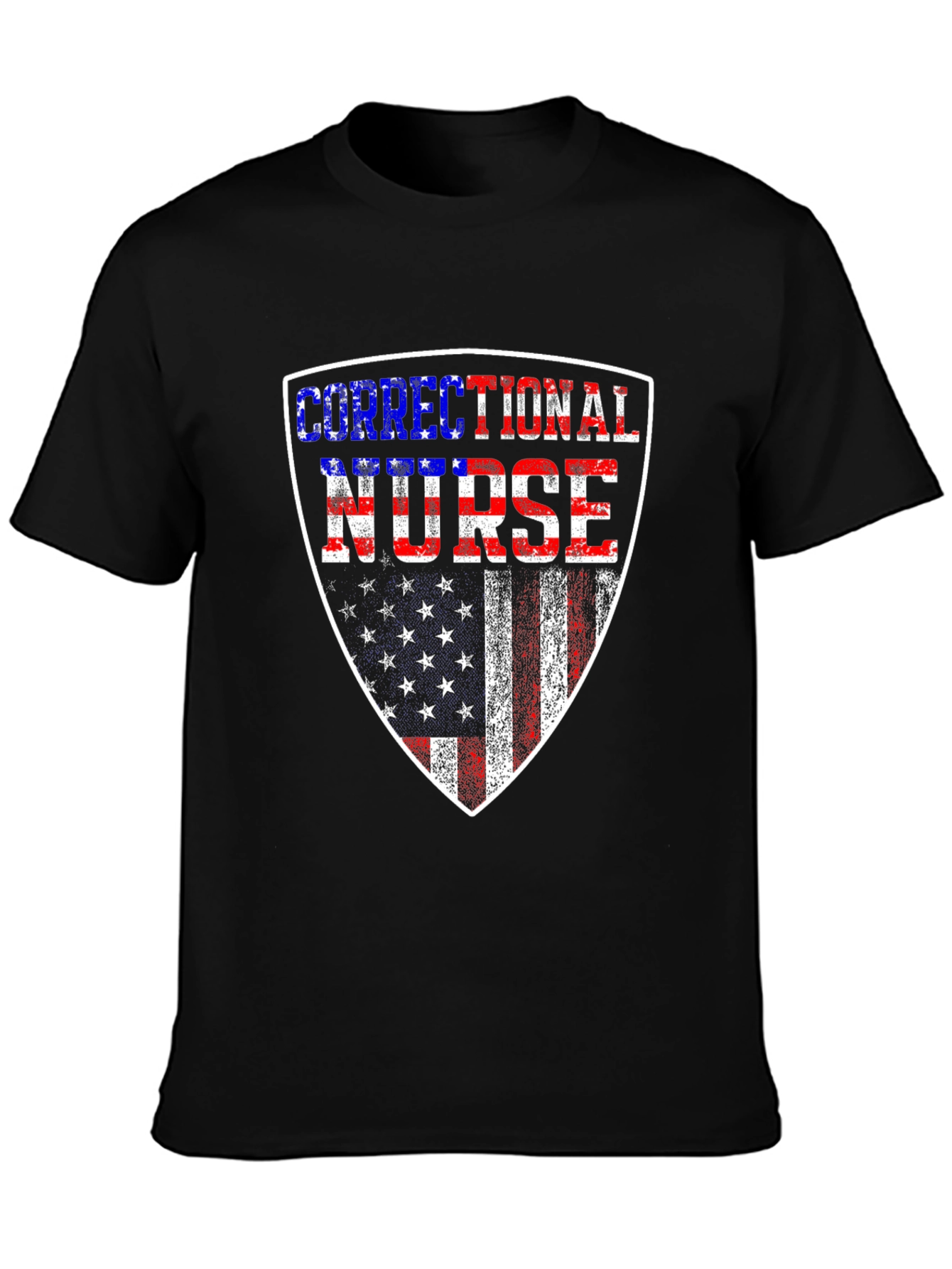 Black Correctional Nurse American Flag Shield T-Shirt view 3