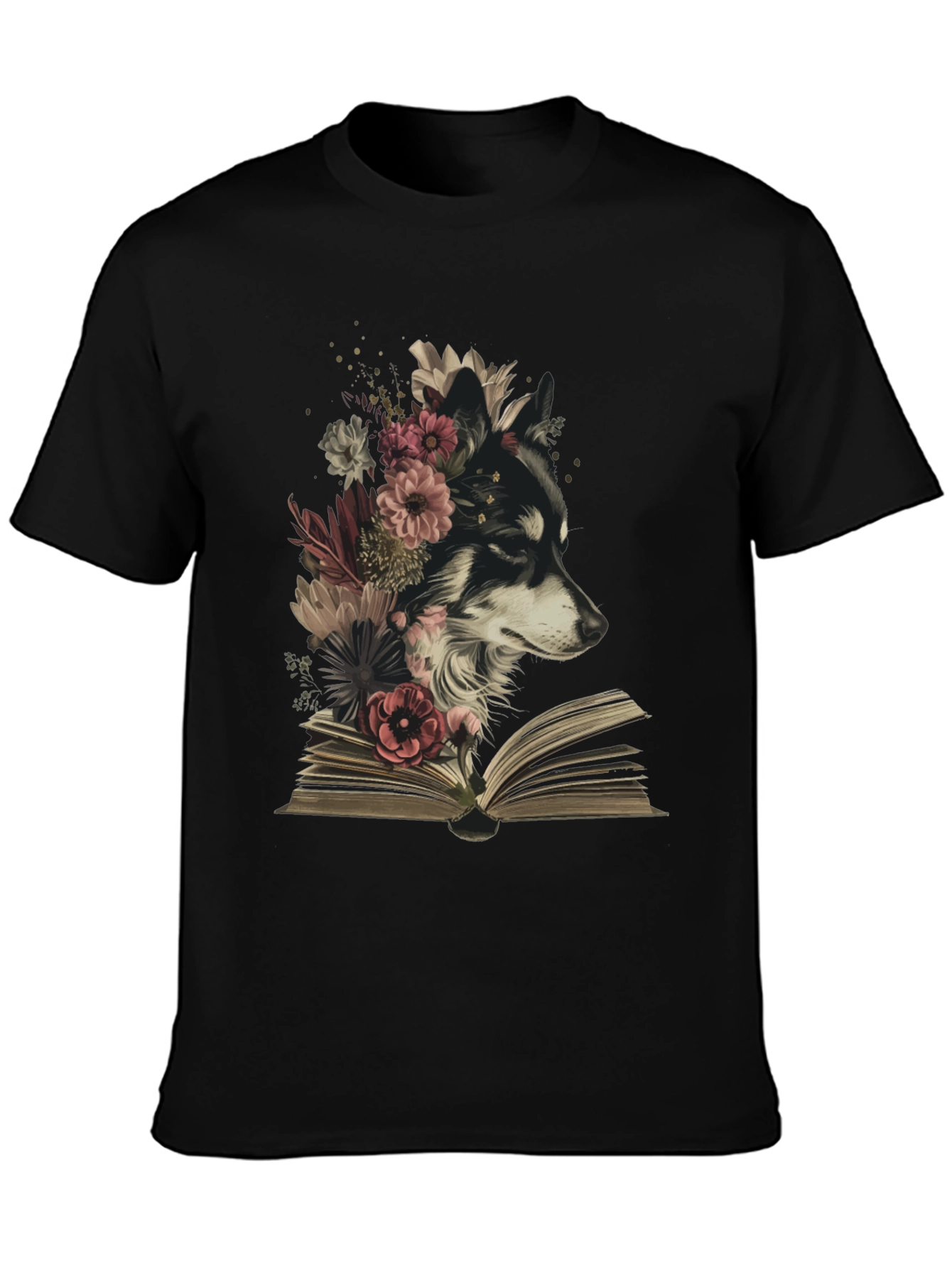 Black Floral Dog Book T-Shirt - Black view 3