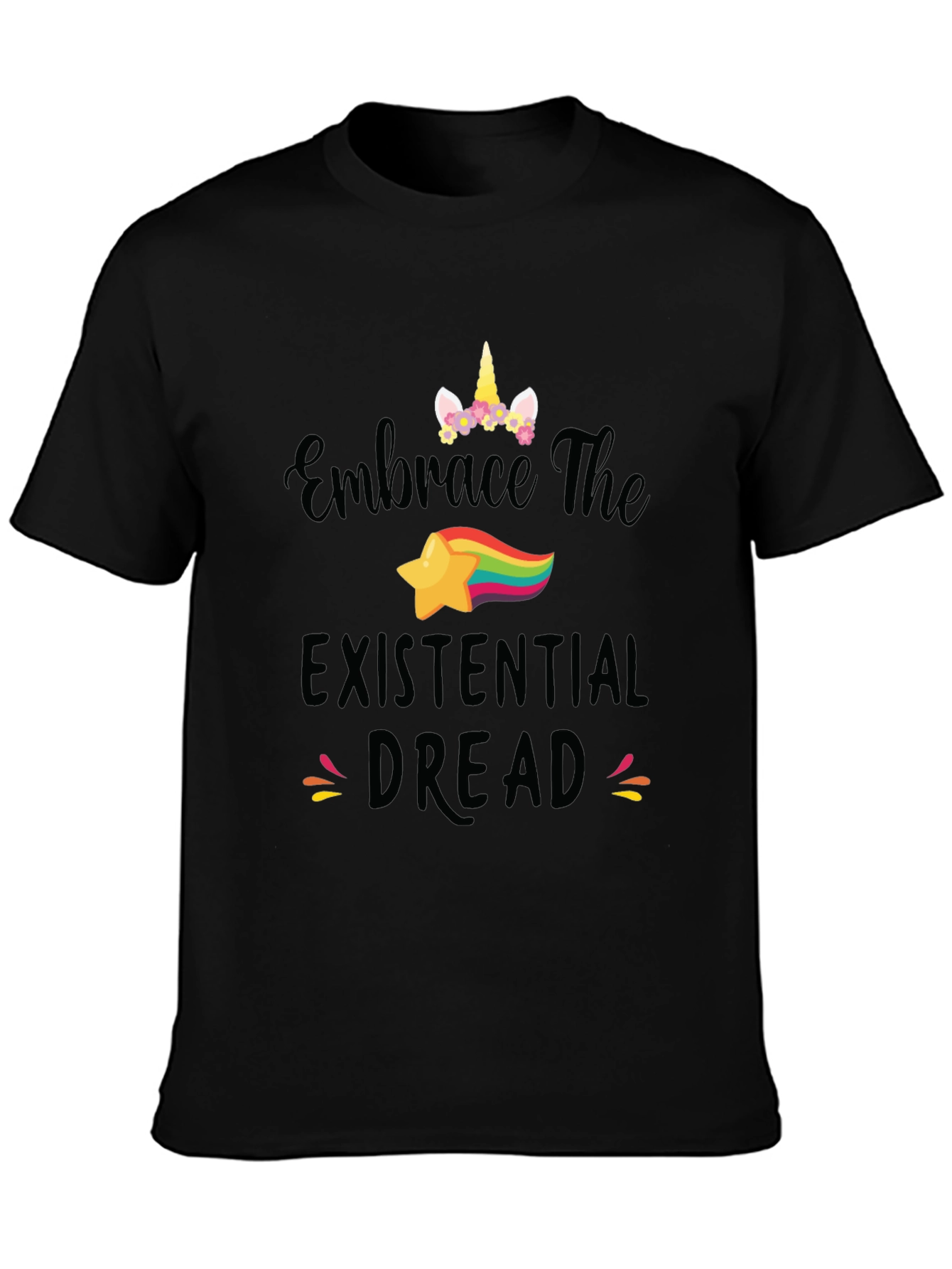 Black Embrace Existential Dread Unicorn Graphic Tee view 3
