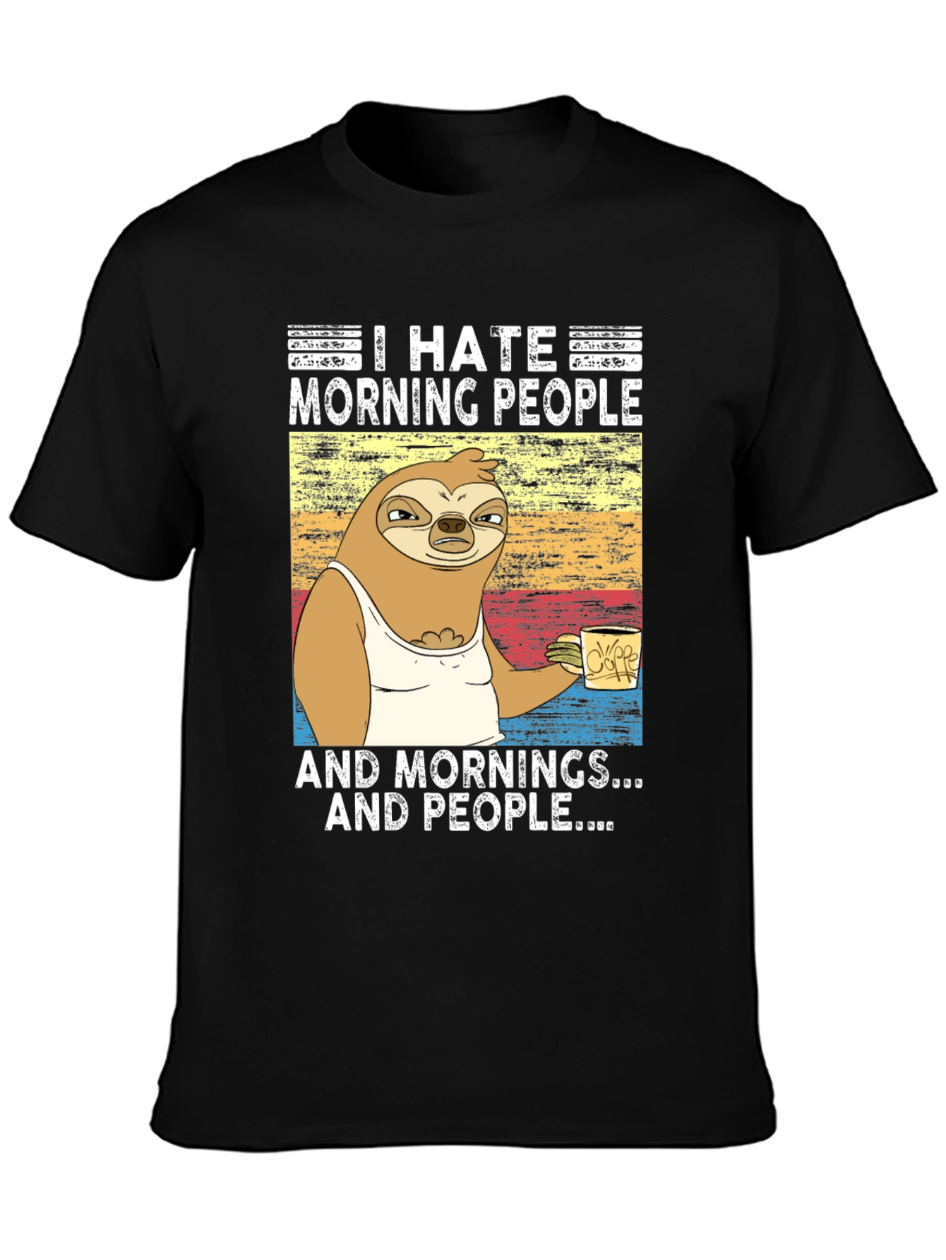 Black I Hate Morning People Sloth Graphic Tee view 3