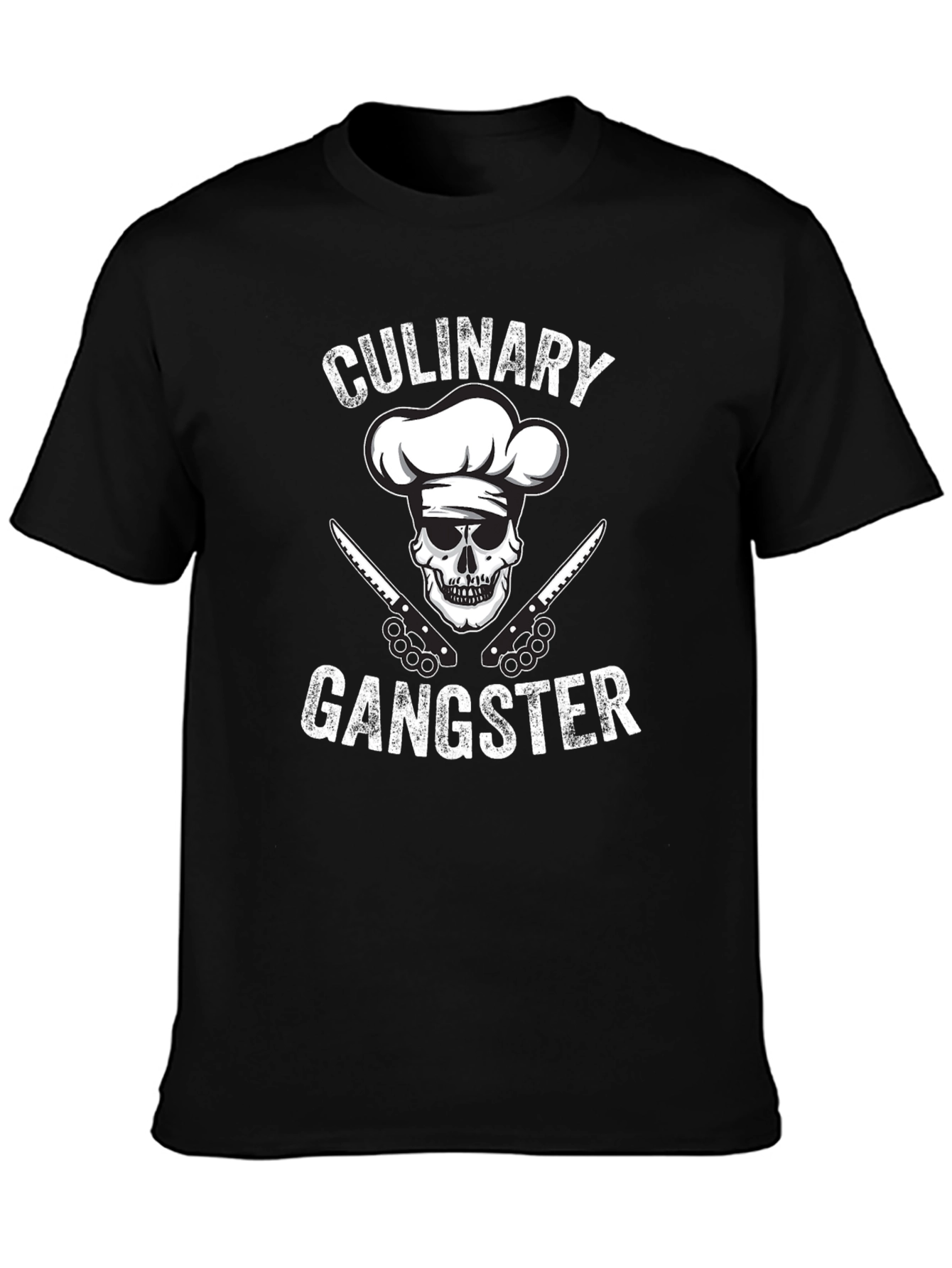 Black Culinary Gangster Black T-Shirt: Skull Chef Design view 3