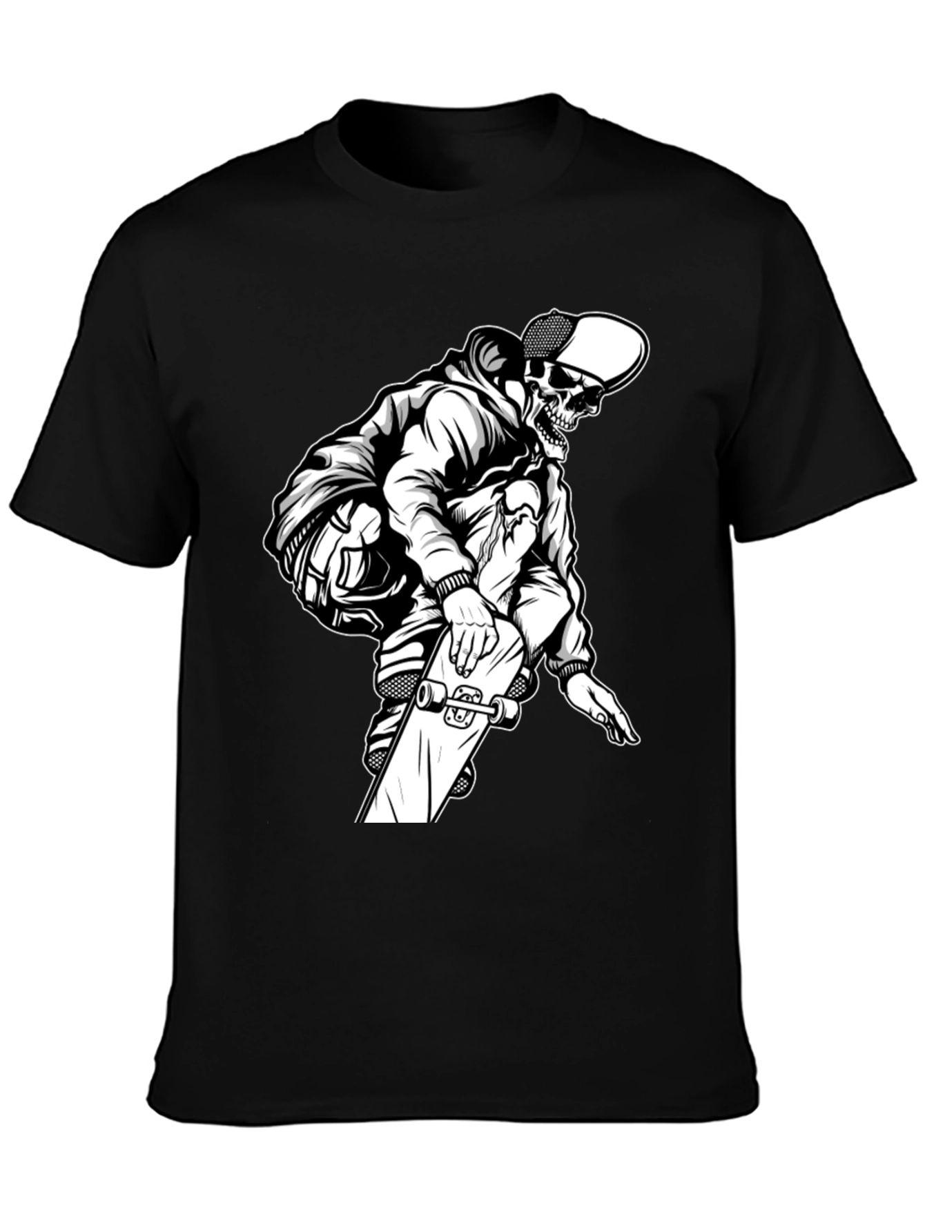 Black Skateboard Skeleton Graphic T-Shirt view 3