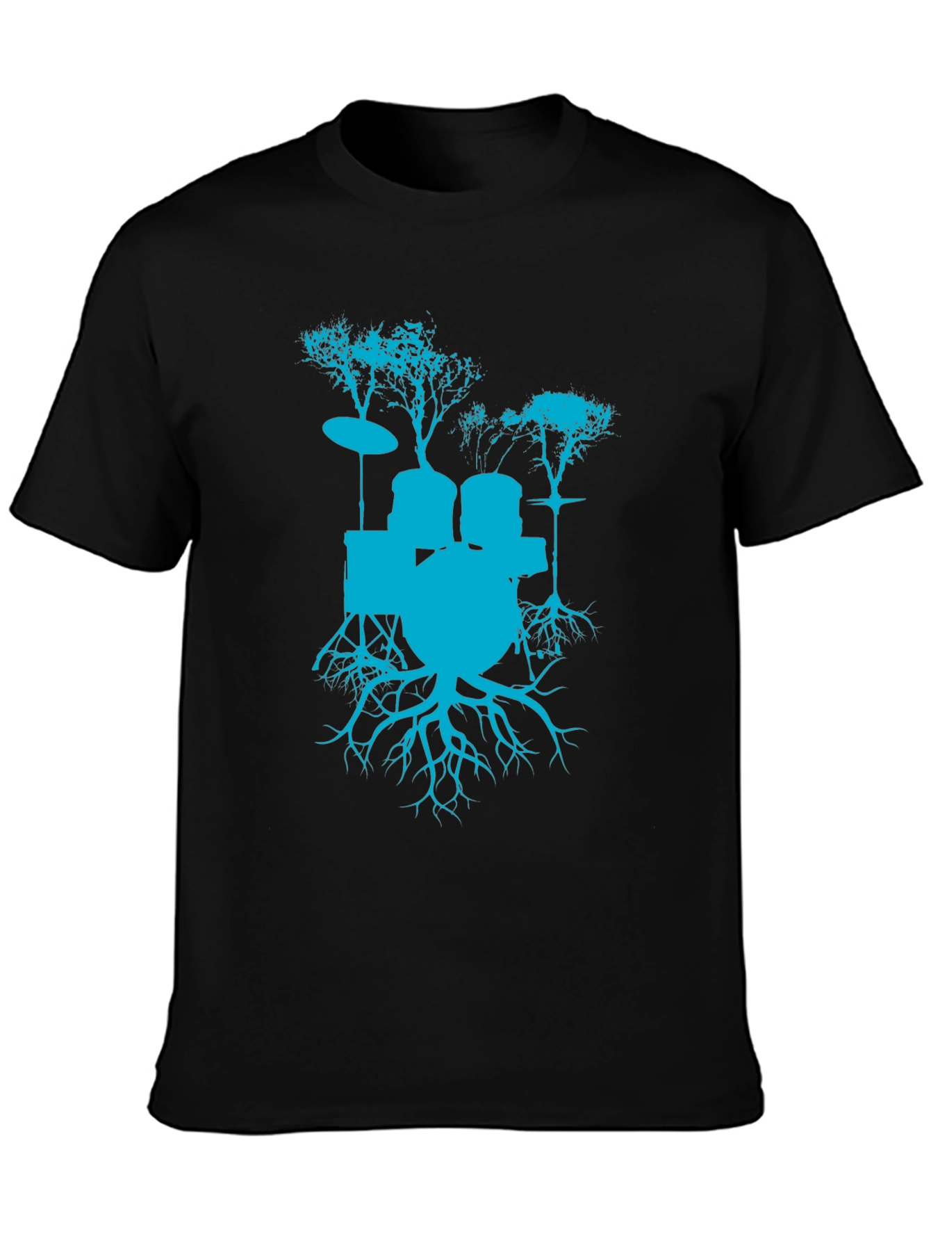 Black Drum Set Tree Graphic T-Shirt - Rock Band Tee view 3