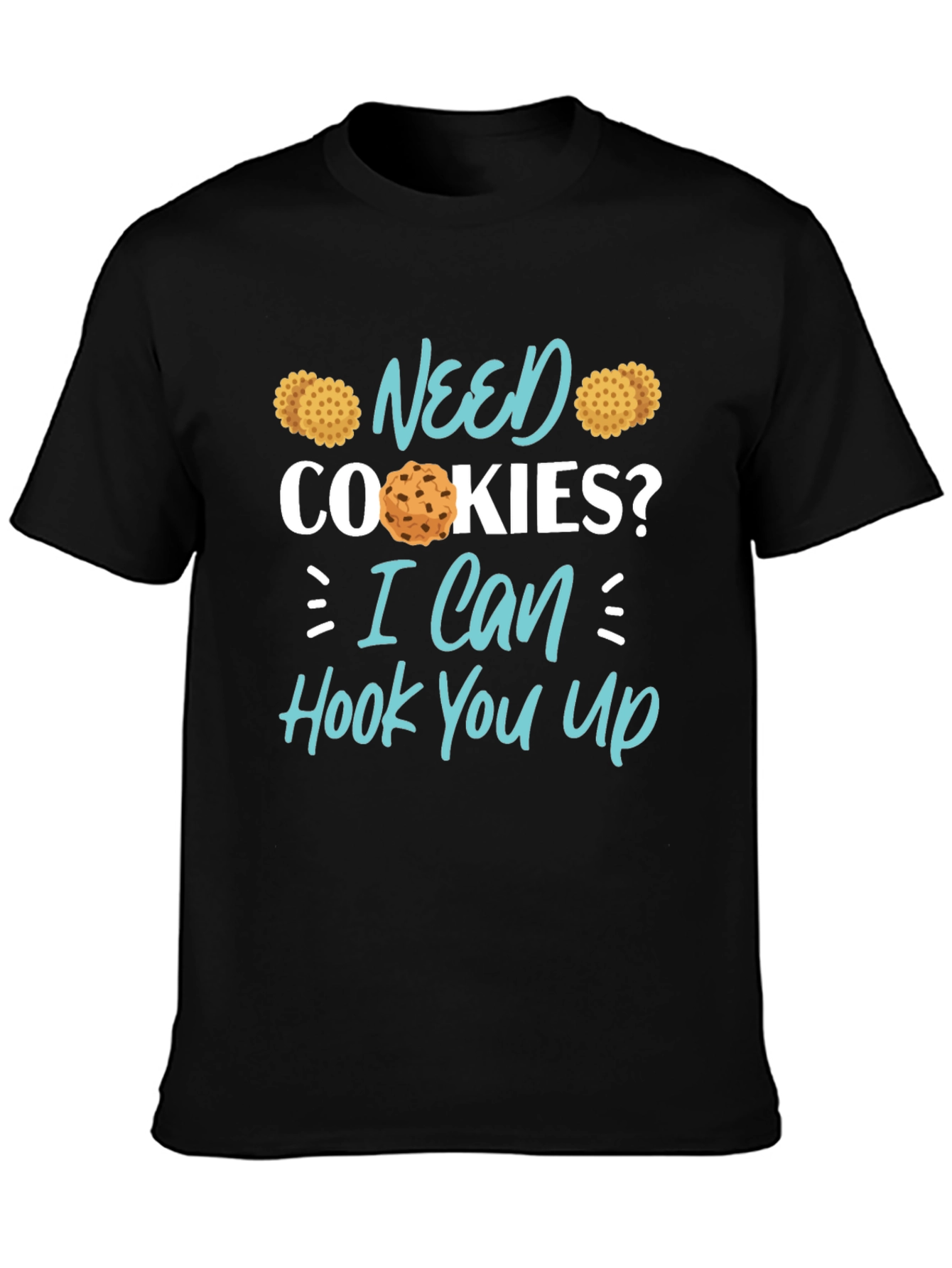 Black Need Cookies? Black Cotton Graphic T-Shirt view 3