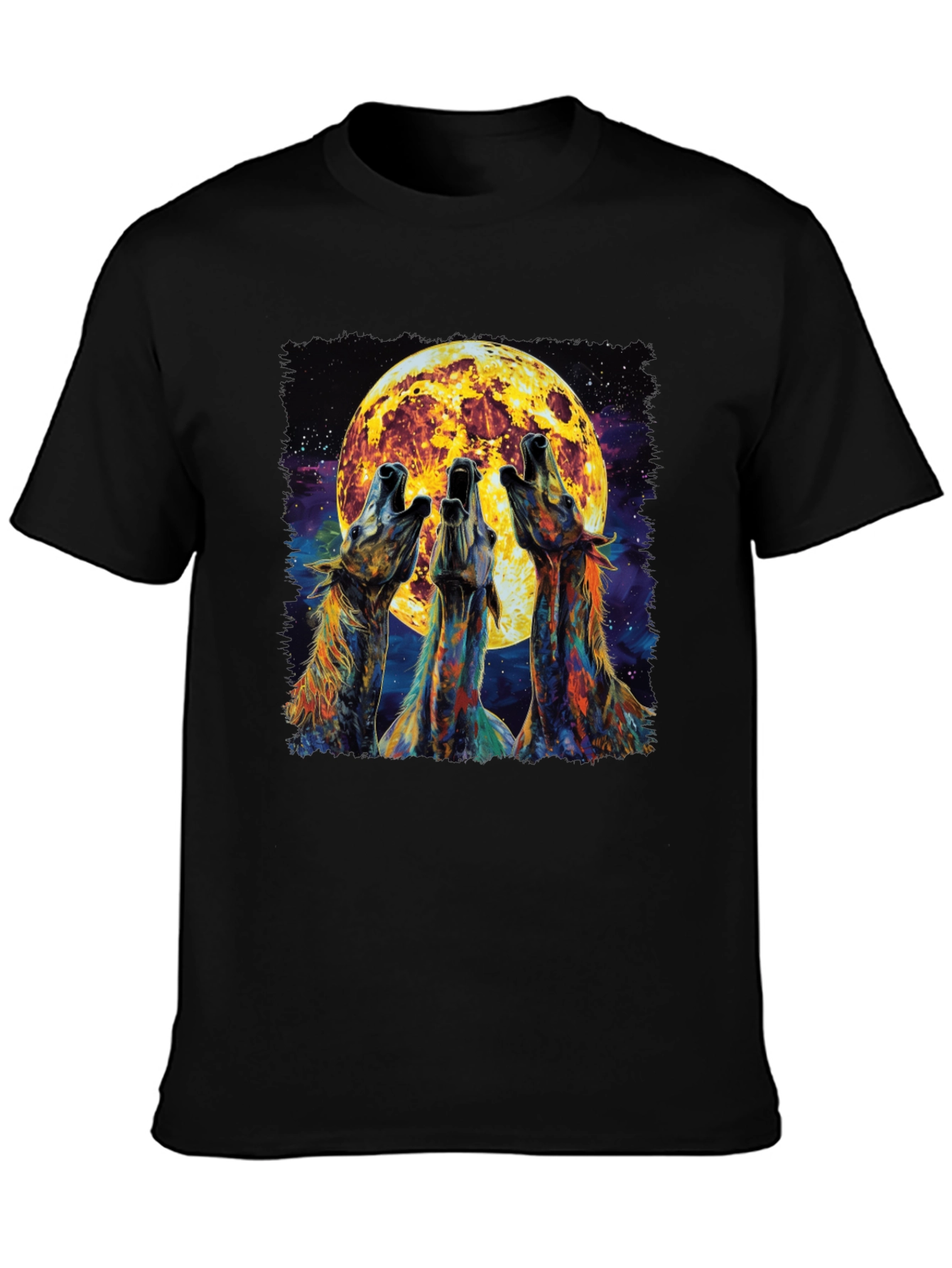 Black Howling Wolves Moon Graphic Tee - Black view 3
