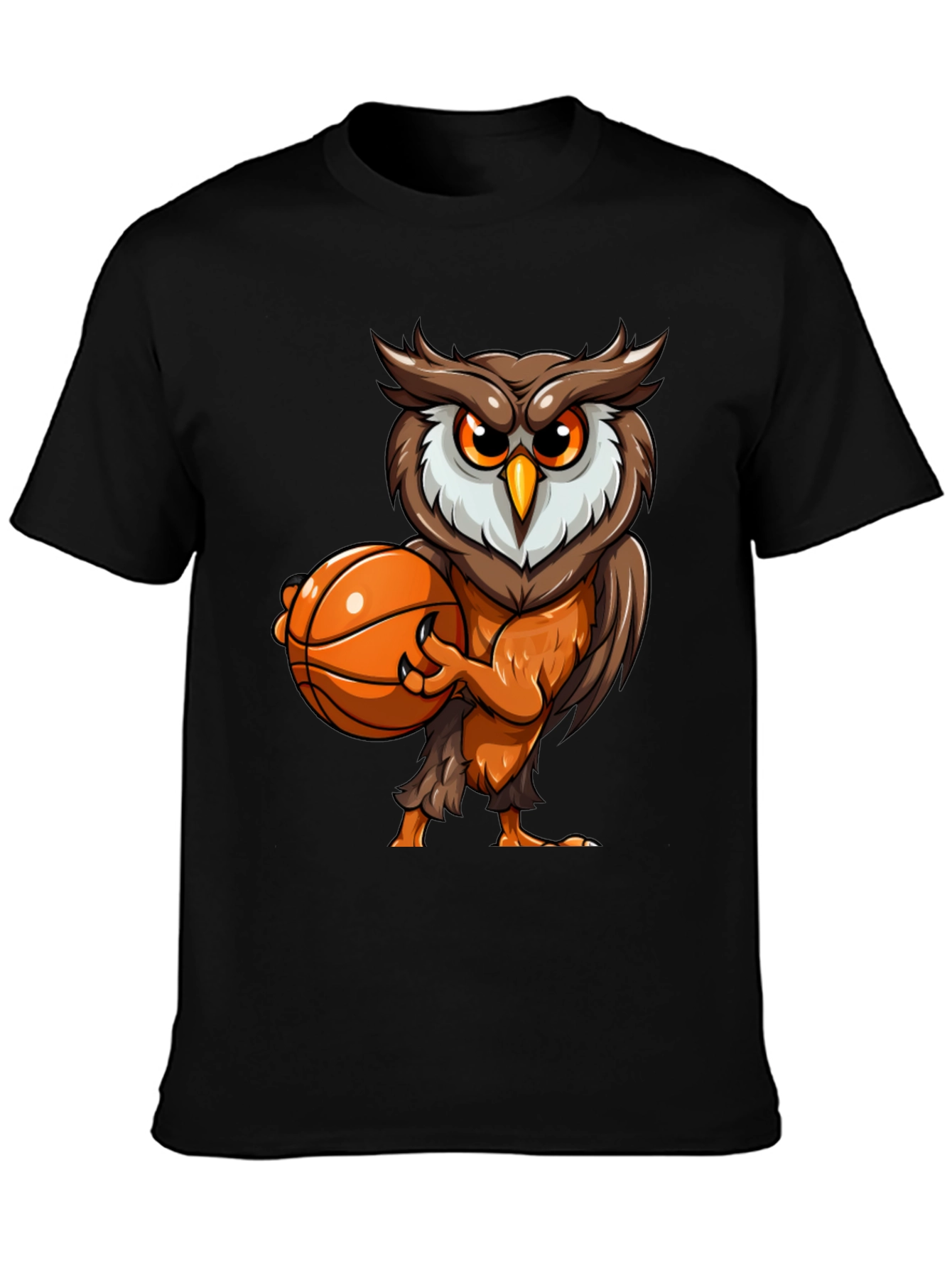 Black Owl Basketball Graphic Tee - Black Cotton T-Shirt view 3