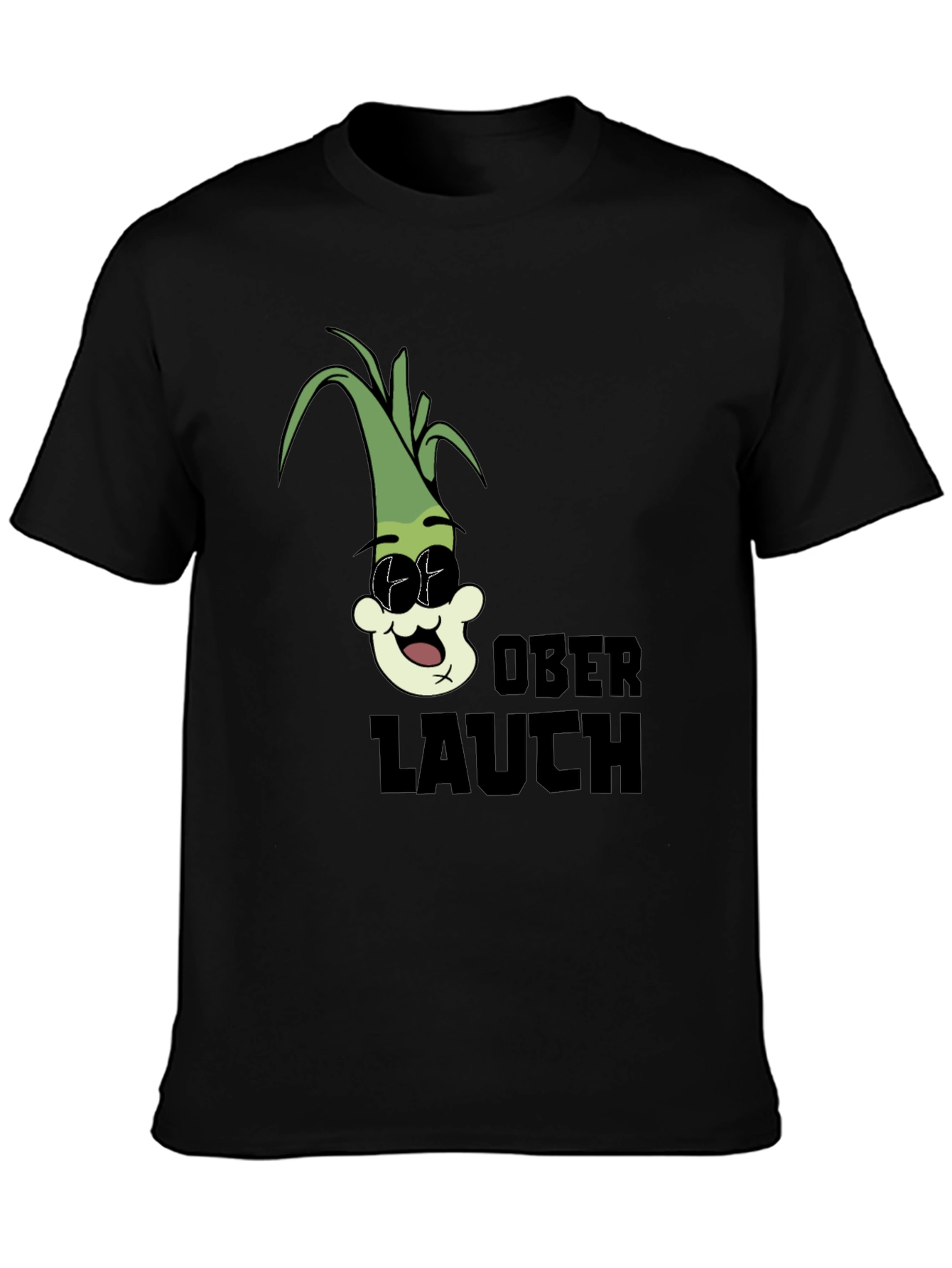 Black Oberlauch Funny Cartoon Leek Graphic T-Shirt view 3