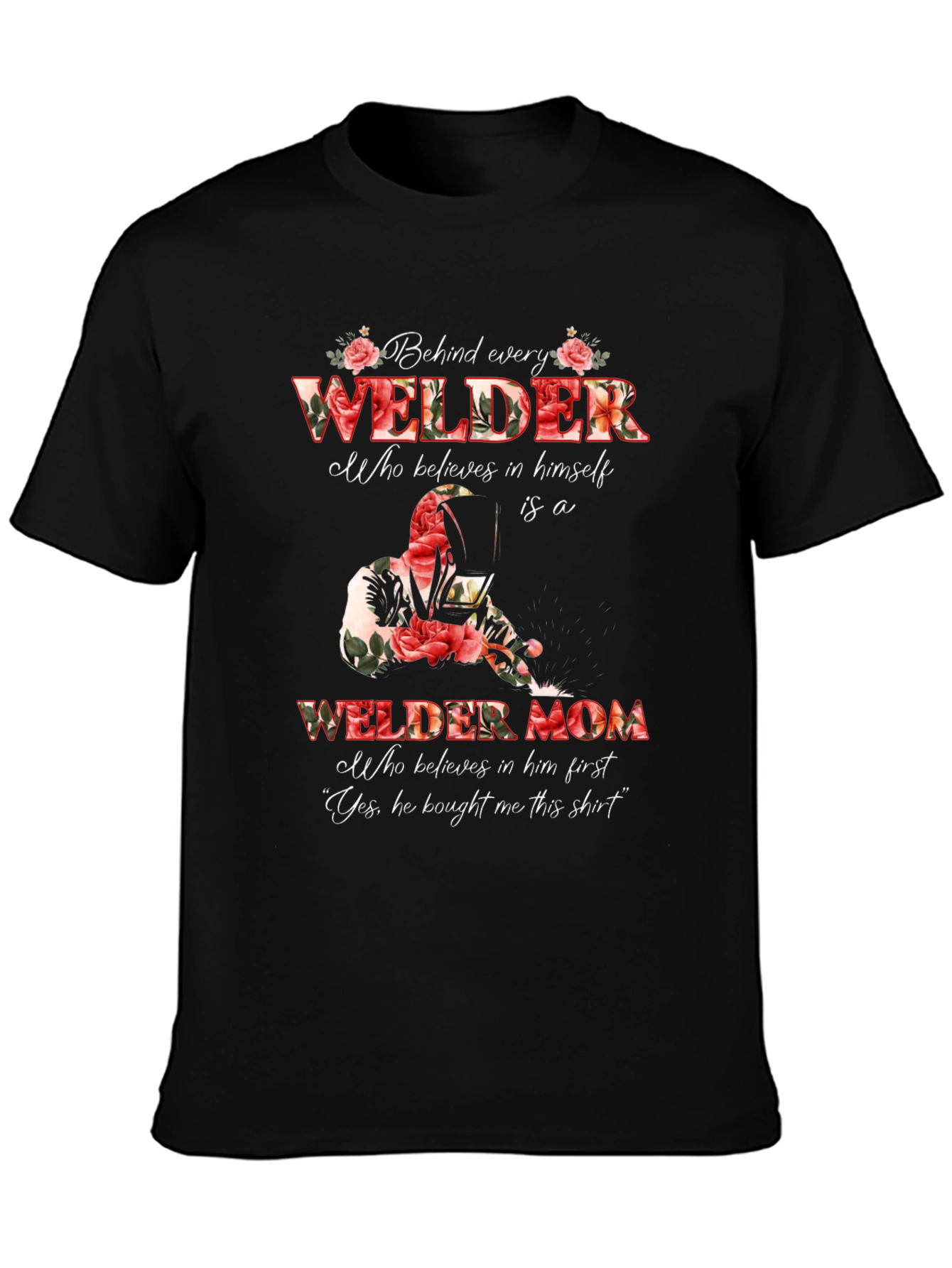Black Welder Mom Graphic T-Shirt - Floral Design view 3