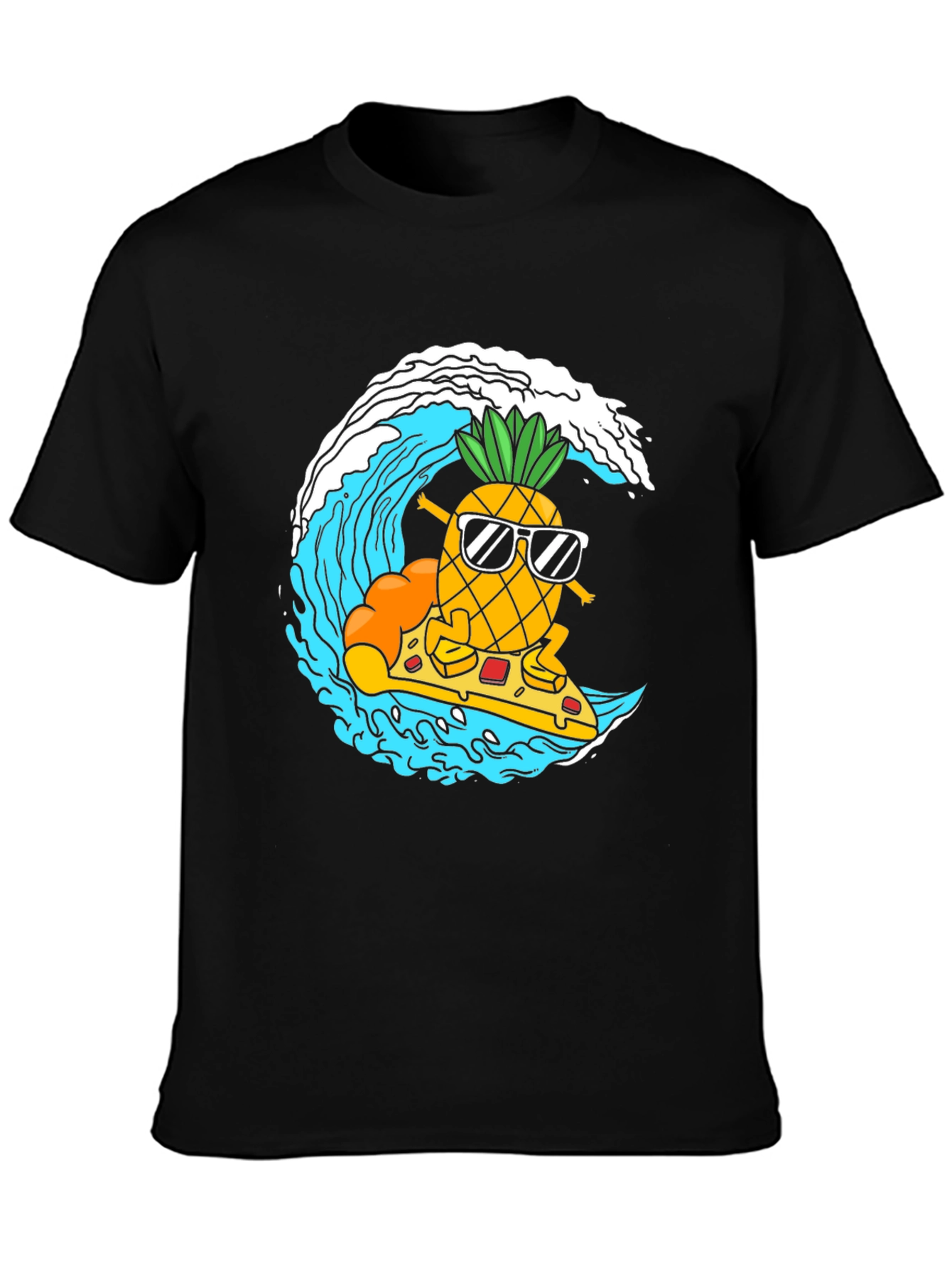 Black Surfing Pineapple Pizza T-Shirt view 3