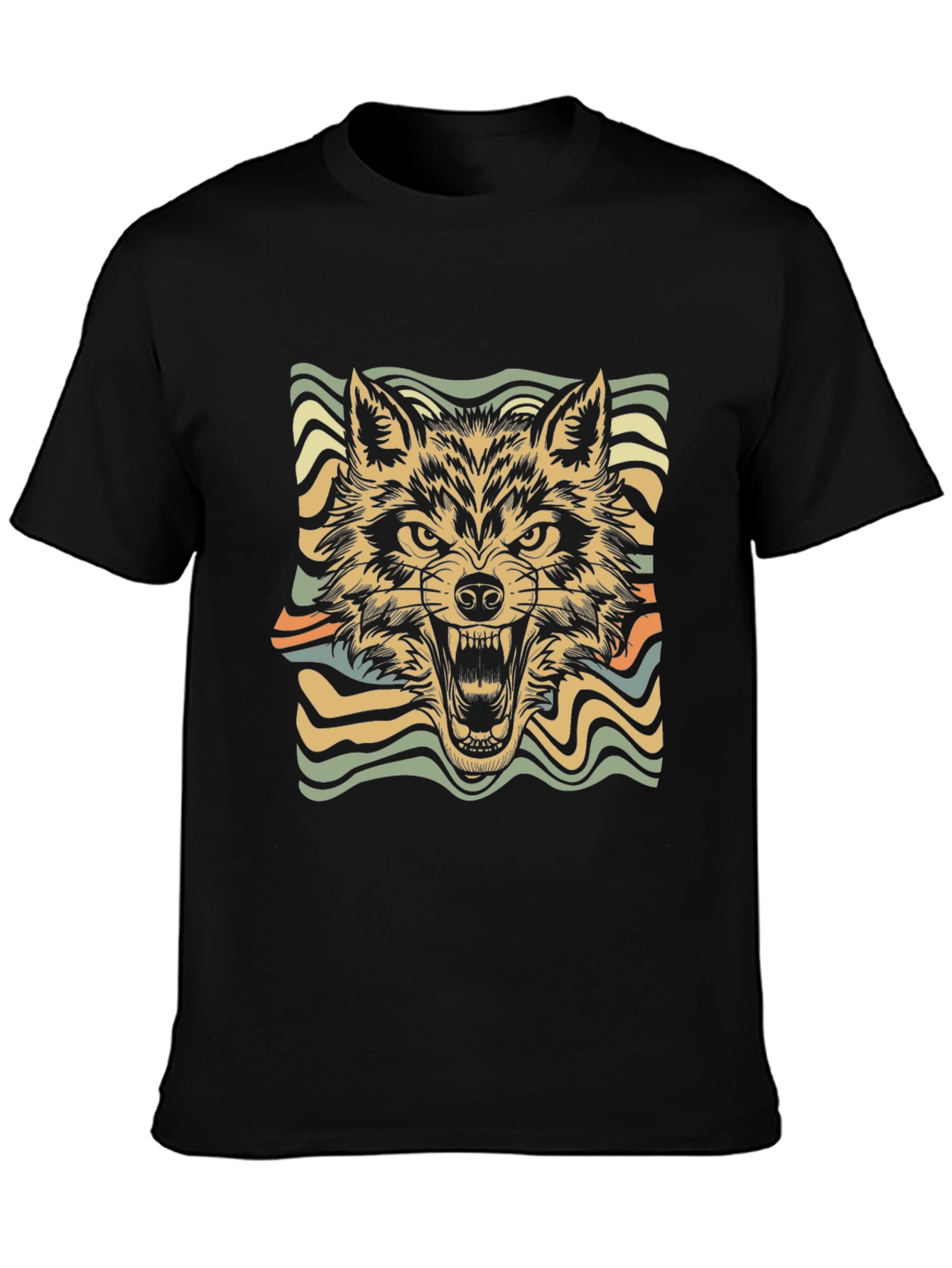 Black Retro Wolf Graphic Tee - Stylish Black T-Shirt view 3
