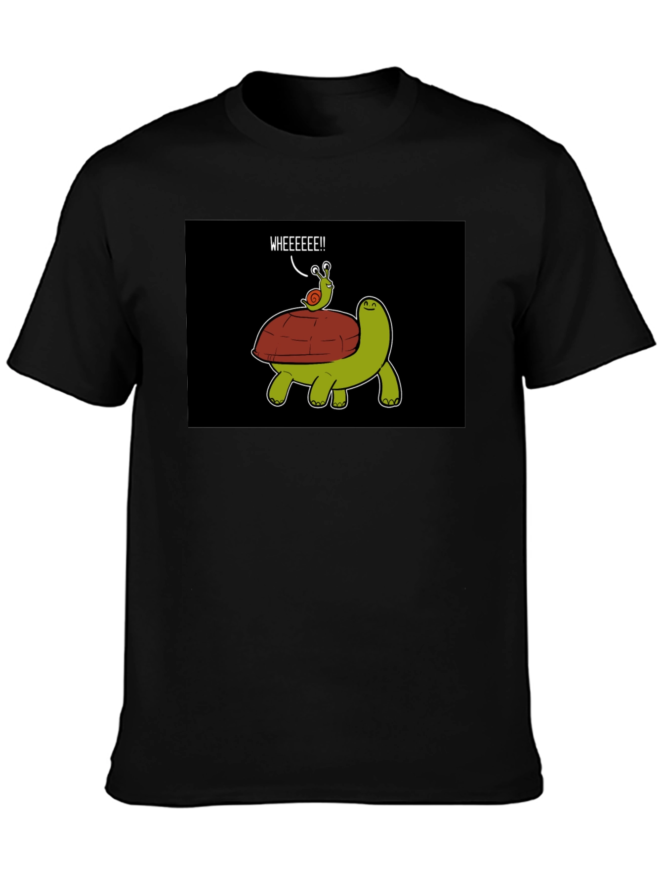 Black Funny Snail Riding Turtle T-Shirt view 3