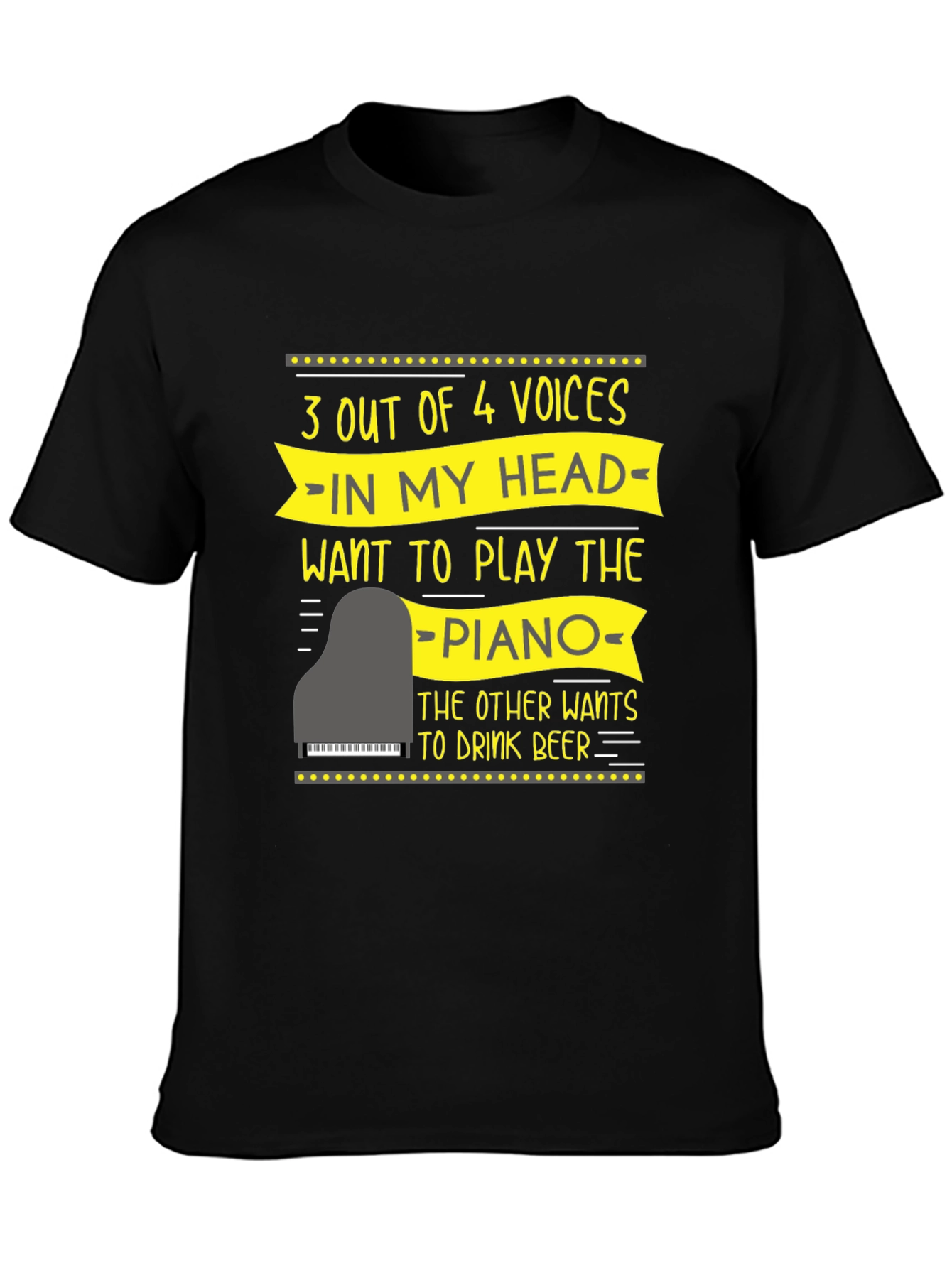 Black Funny Piano Player T-Shirt - 3 Out of 4 Voices view 3