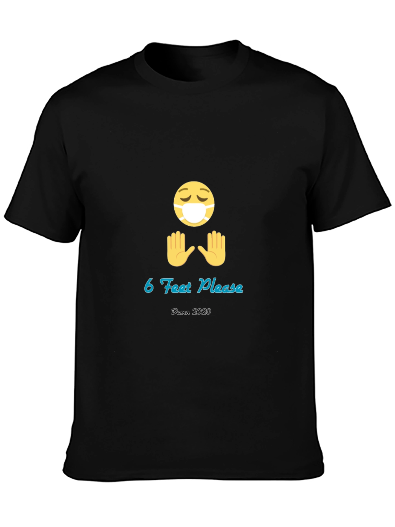 Black Social Distancing T-Shirt: 6 Feet Please, Masked Emoji view 3