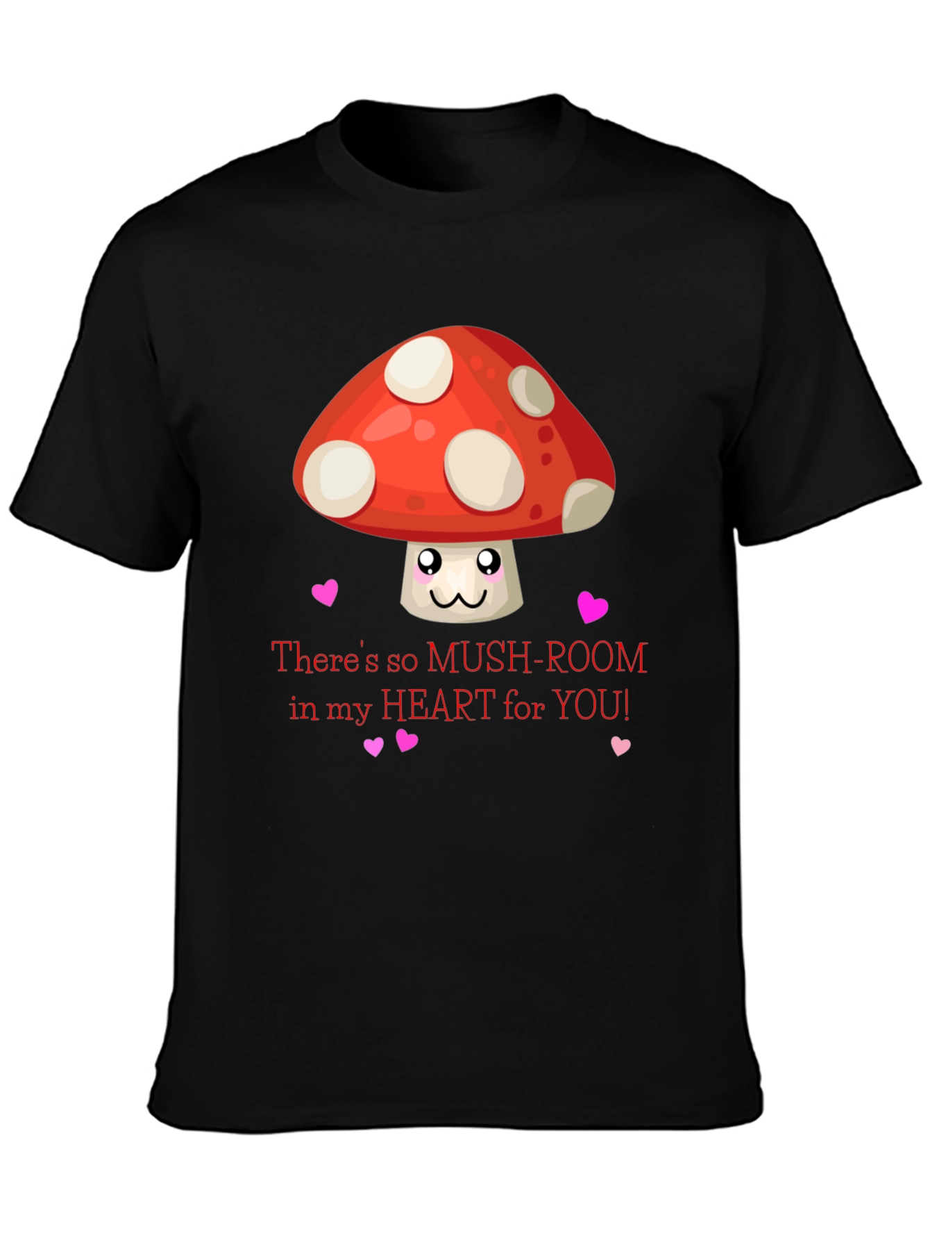 Black Mushroom Heart Valentine T-Shirt, Cute Love Tee view 3