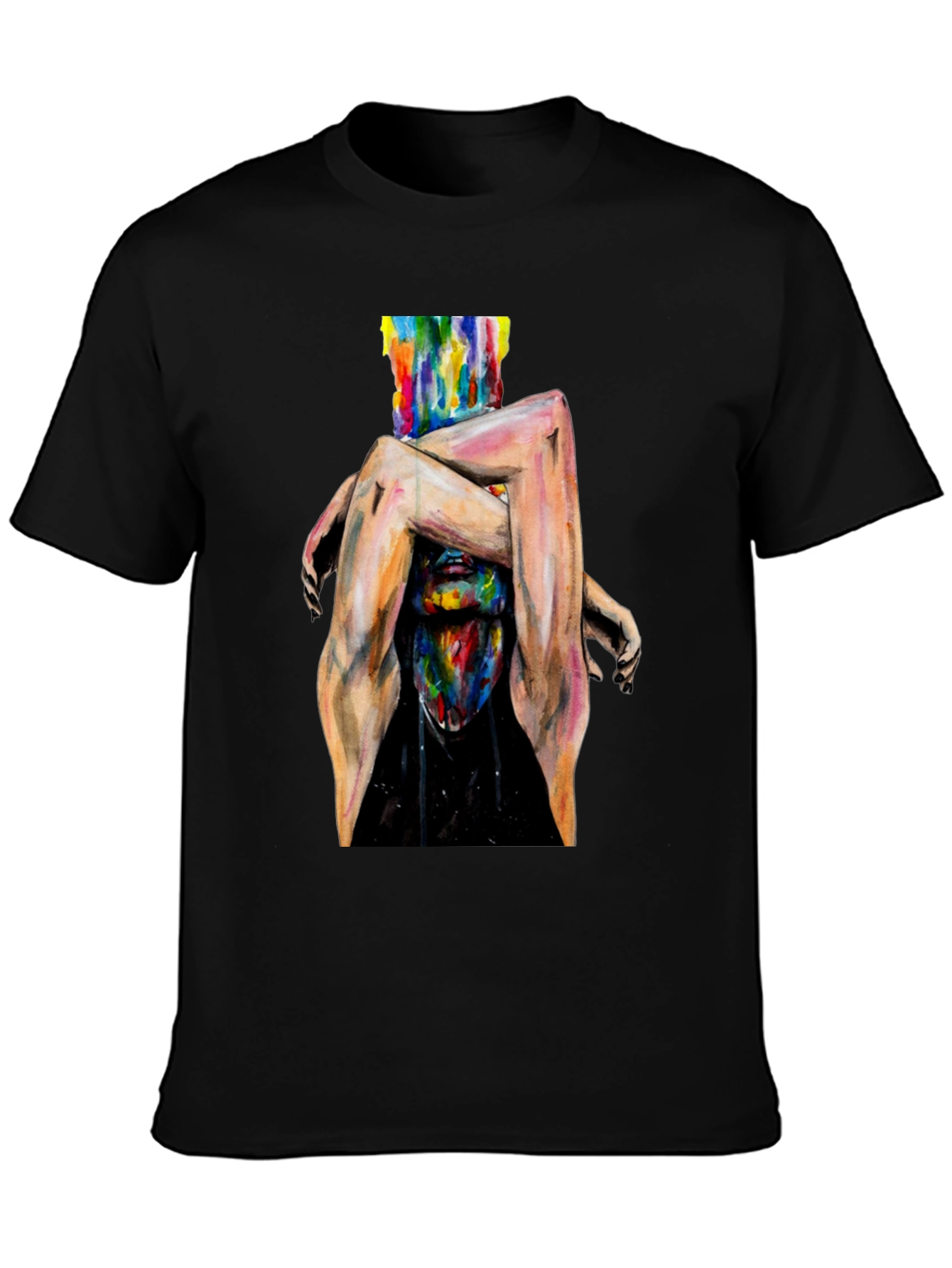 Black Abstract Art Graphic Print Black T-Shirt view 3