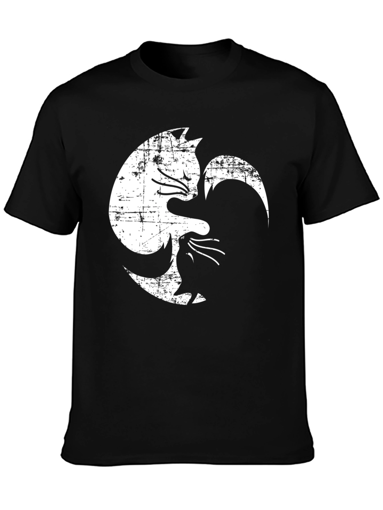 Black Yin Yang Cats T-Shirt - Distressed Graphic view 3
