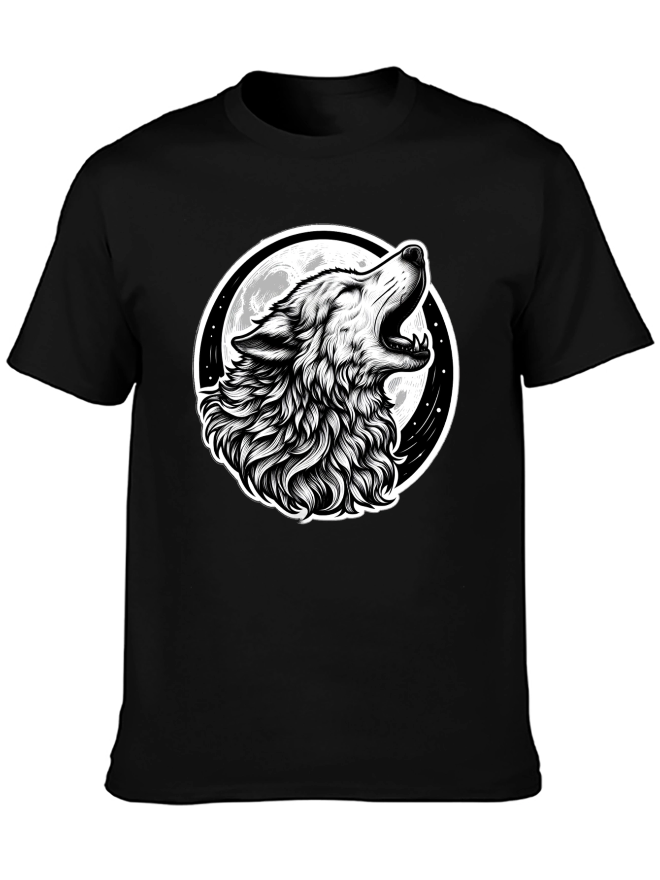 Black Wolf Moon Graphic Tee - Black Cotton T-Shirt view 3