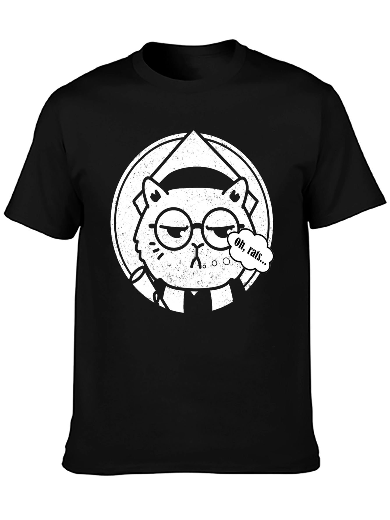 Black Oh Rats! Black T-Shirt with Cartoon Cat view 3