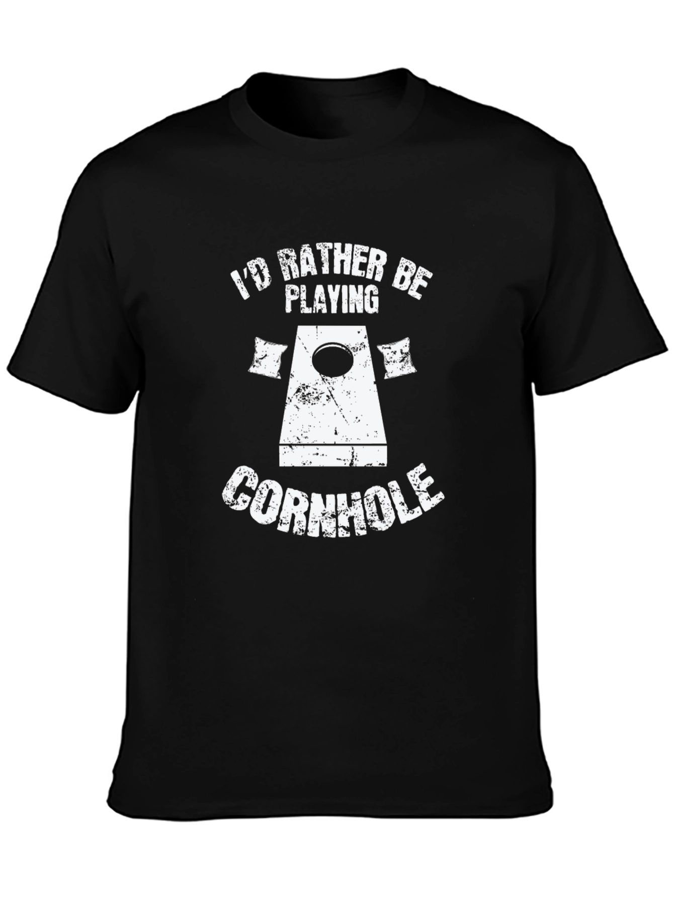 Black I'd Rather Be Playing Cornhole T-Shirt view 3