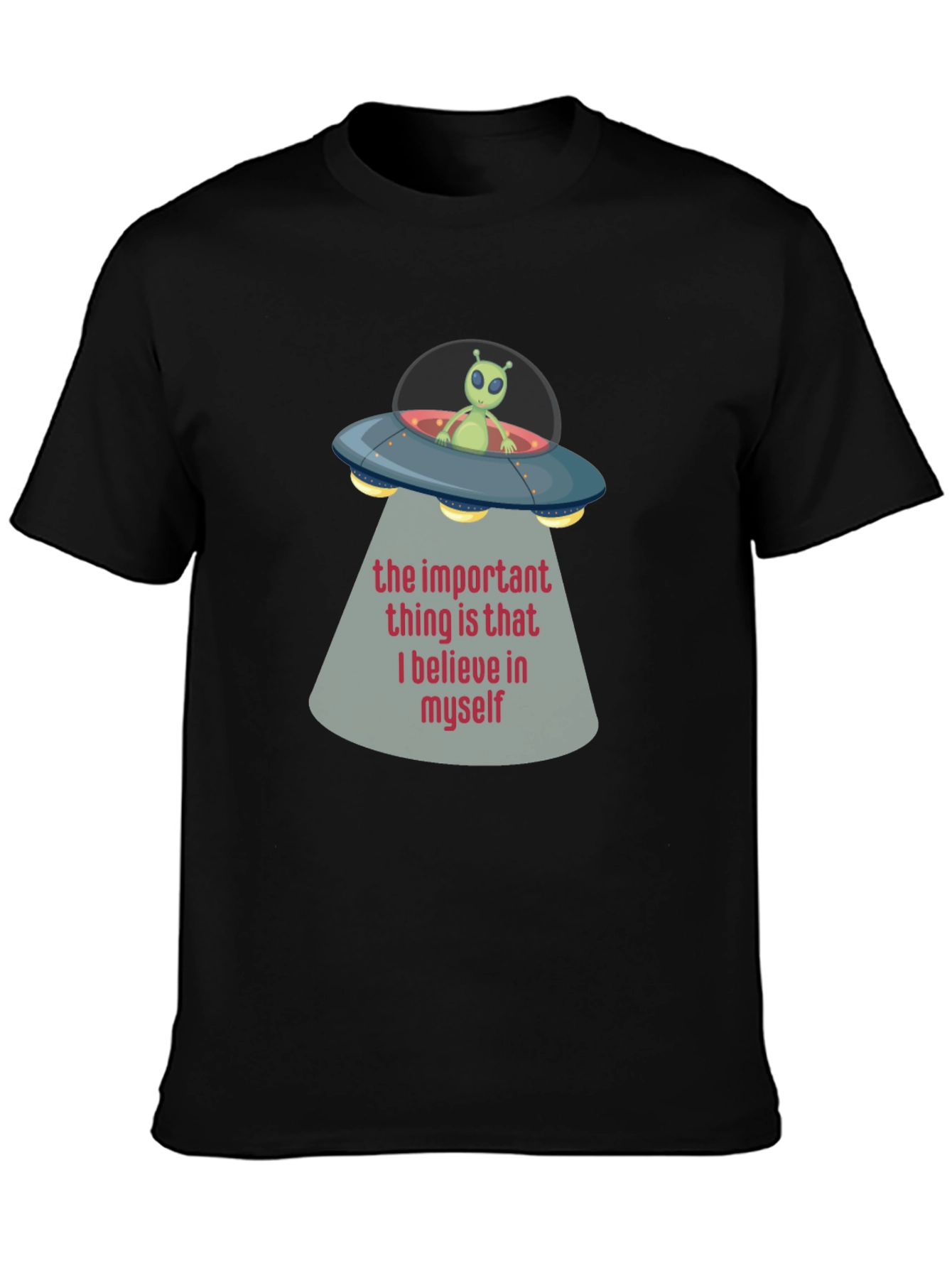 Black Believe In Myself Alien UFO T-Shirt view 3