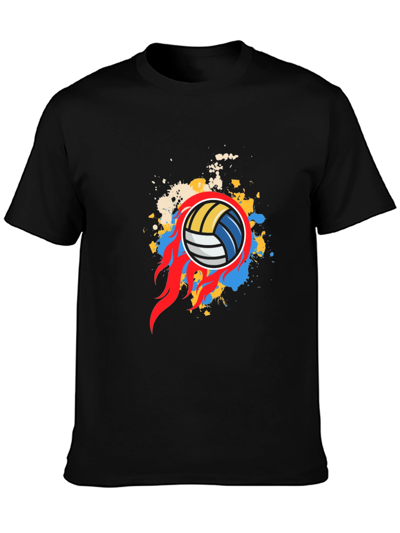 Black Flaming Volleyball Graphic Tee - Black Cotton Shirt view 3