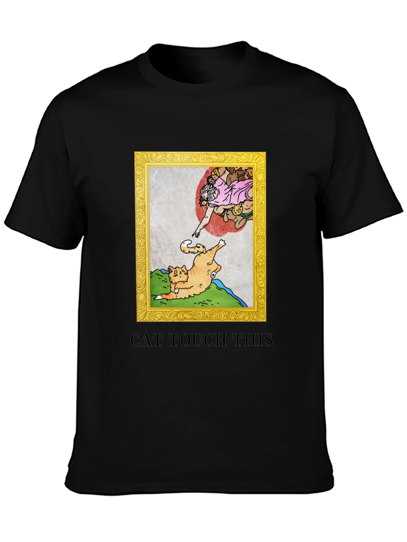 Black Cat Touch This T-Shirt Funny Michelangelo Spoof view 3