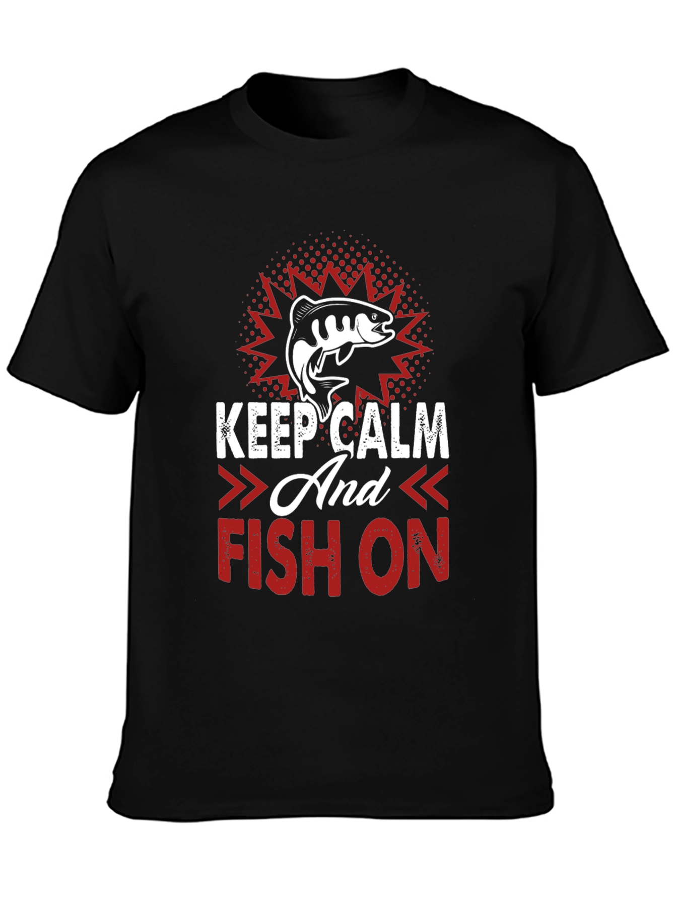 Black Keep Calm and Fish On T-Shirt view 3
