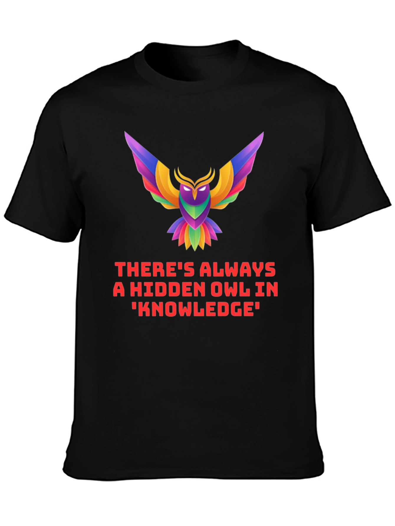 Black Hidden Owl Knowledge Tee - Unique Graphic T-Shirt view 3