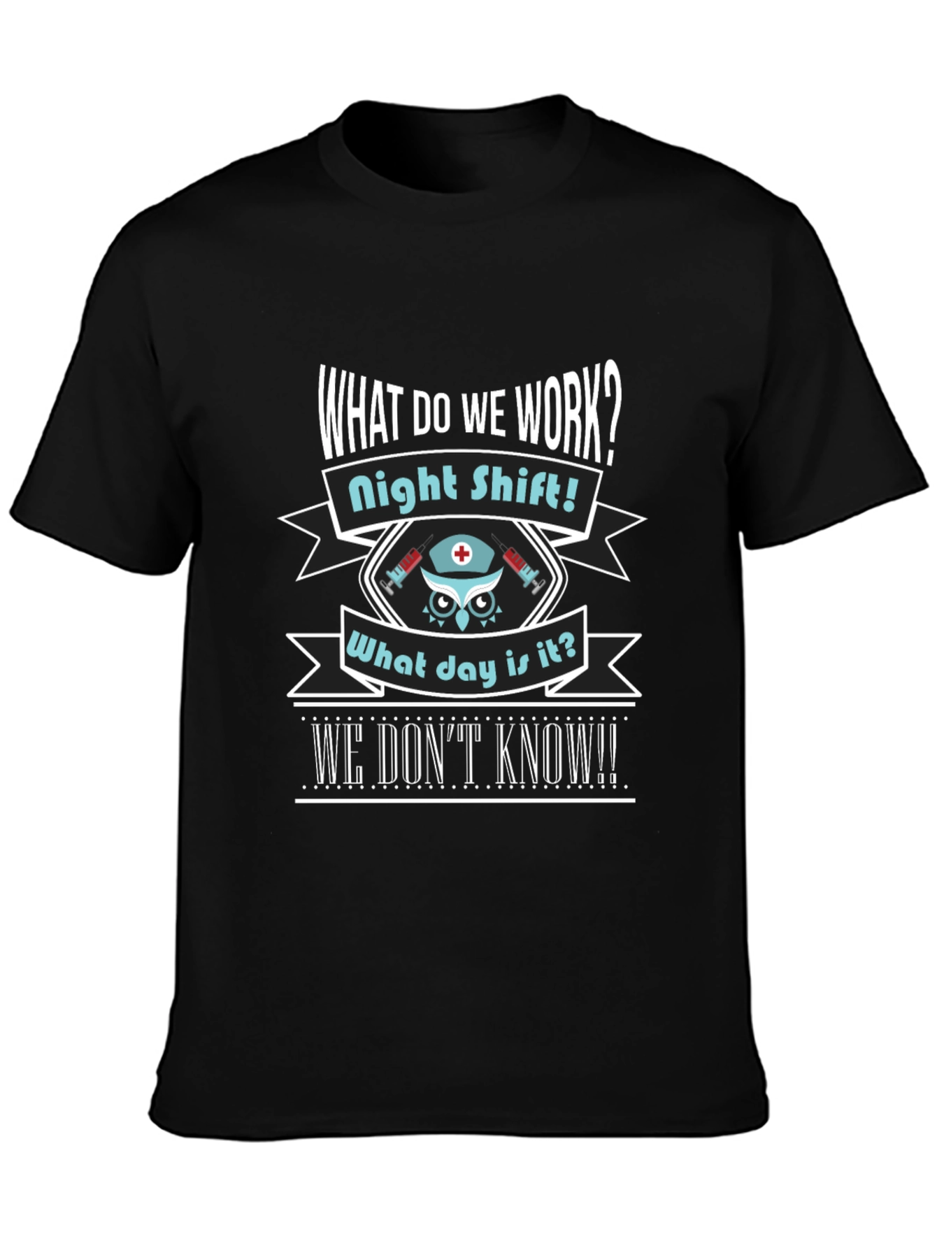 Black Night Shift Nurse Owl T-Shirt view 3