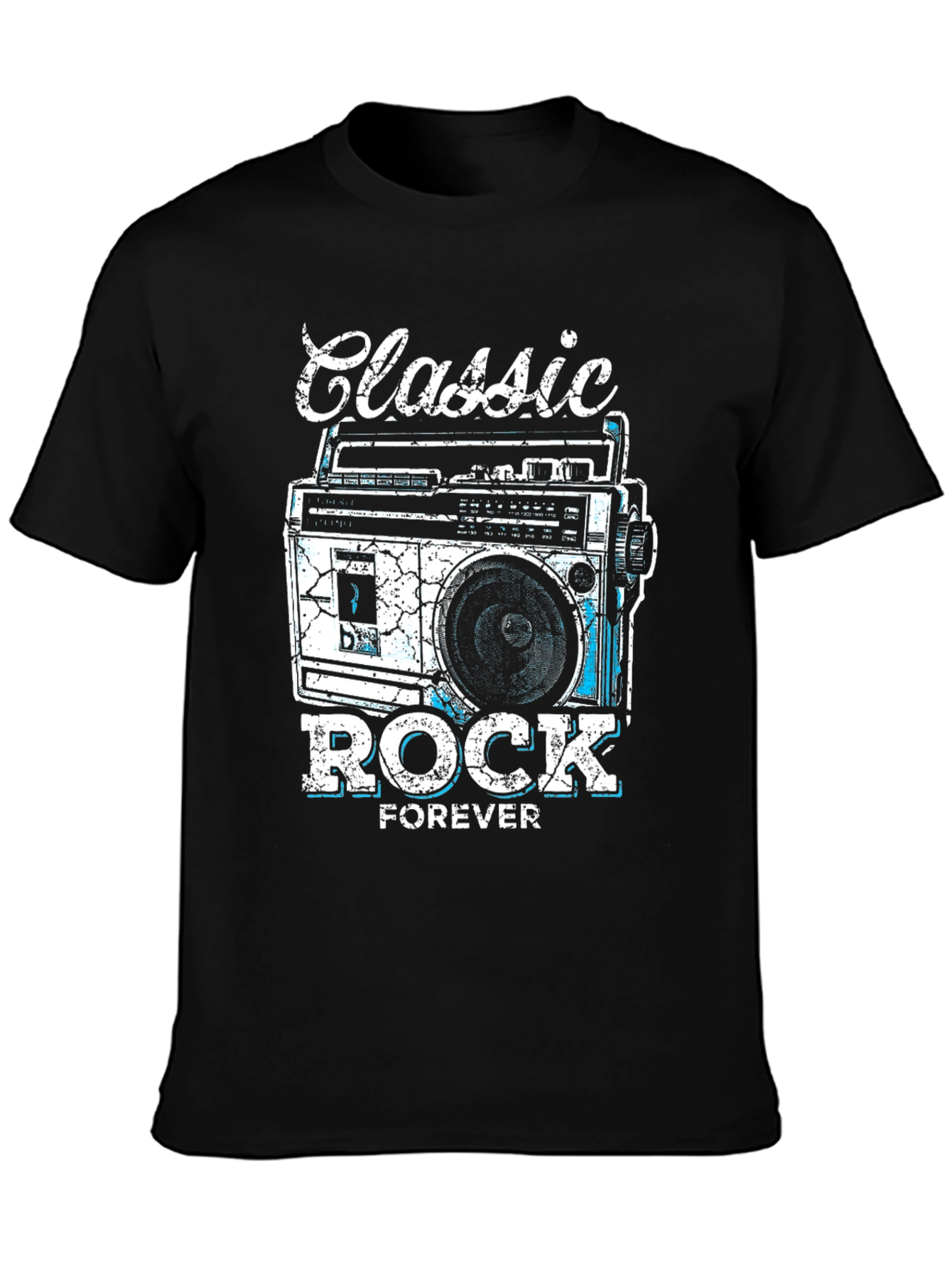 Black Classic Rock Forever Tee - Retro Boombox Graphic view 3