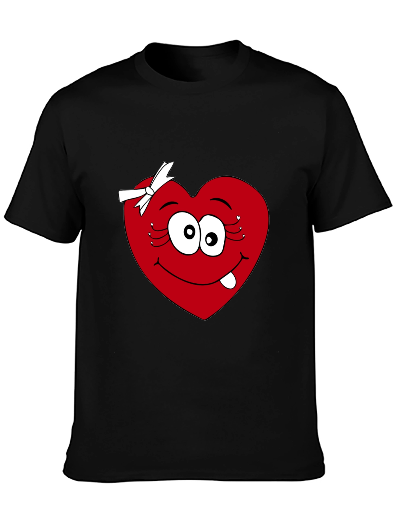 Black Funny Heart Face Black T-Shirt view 3