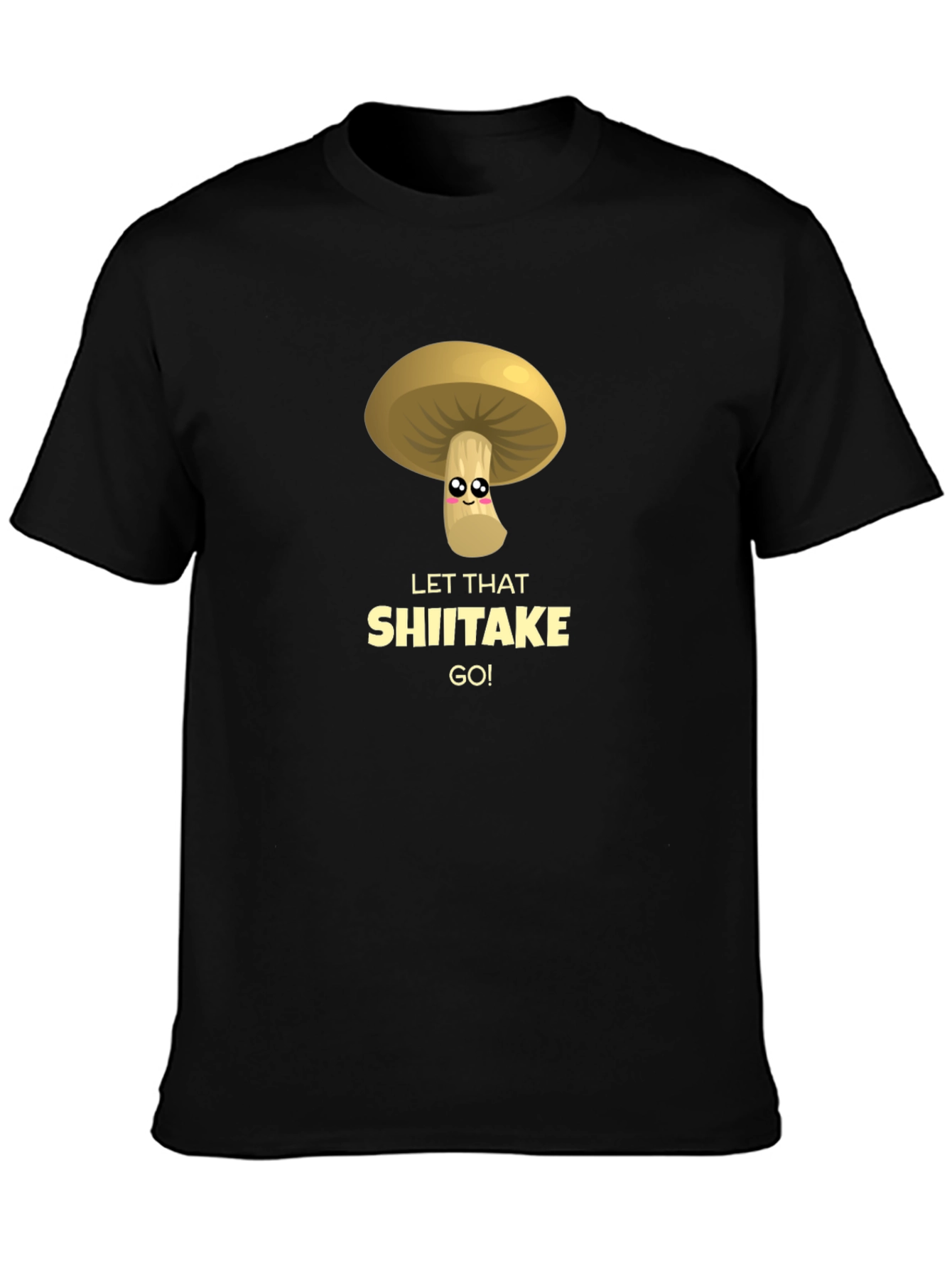 Black Funny Mushroom Shiitake Graphic T-Shirt view 3