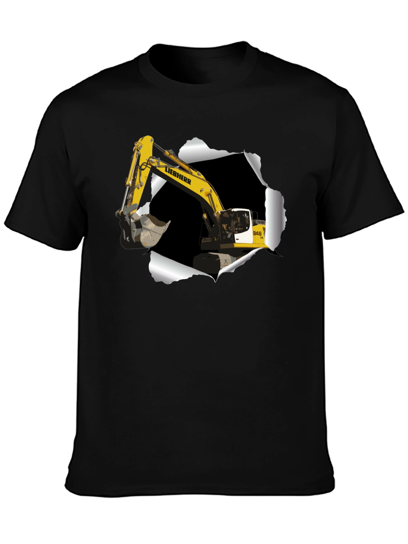 Black Excavator Ripped Tee - Construction Vehicle Graphic T-Shirt view 3