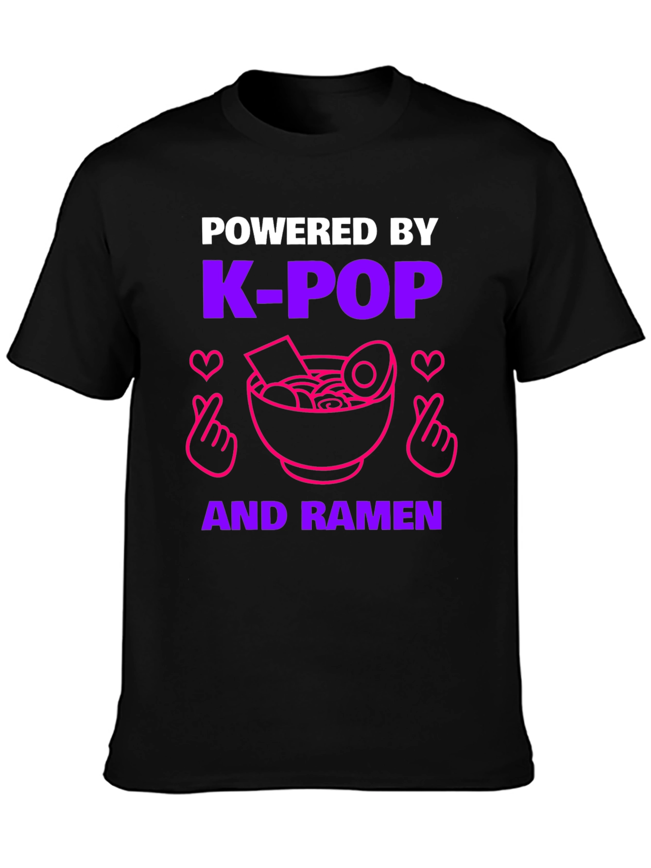 Black K-Pop & Ramen Powered T-Shirt view 3