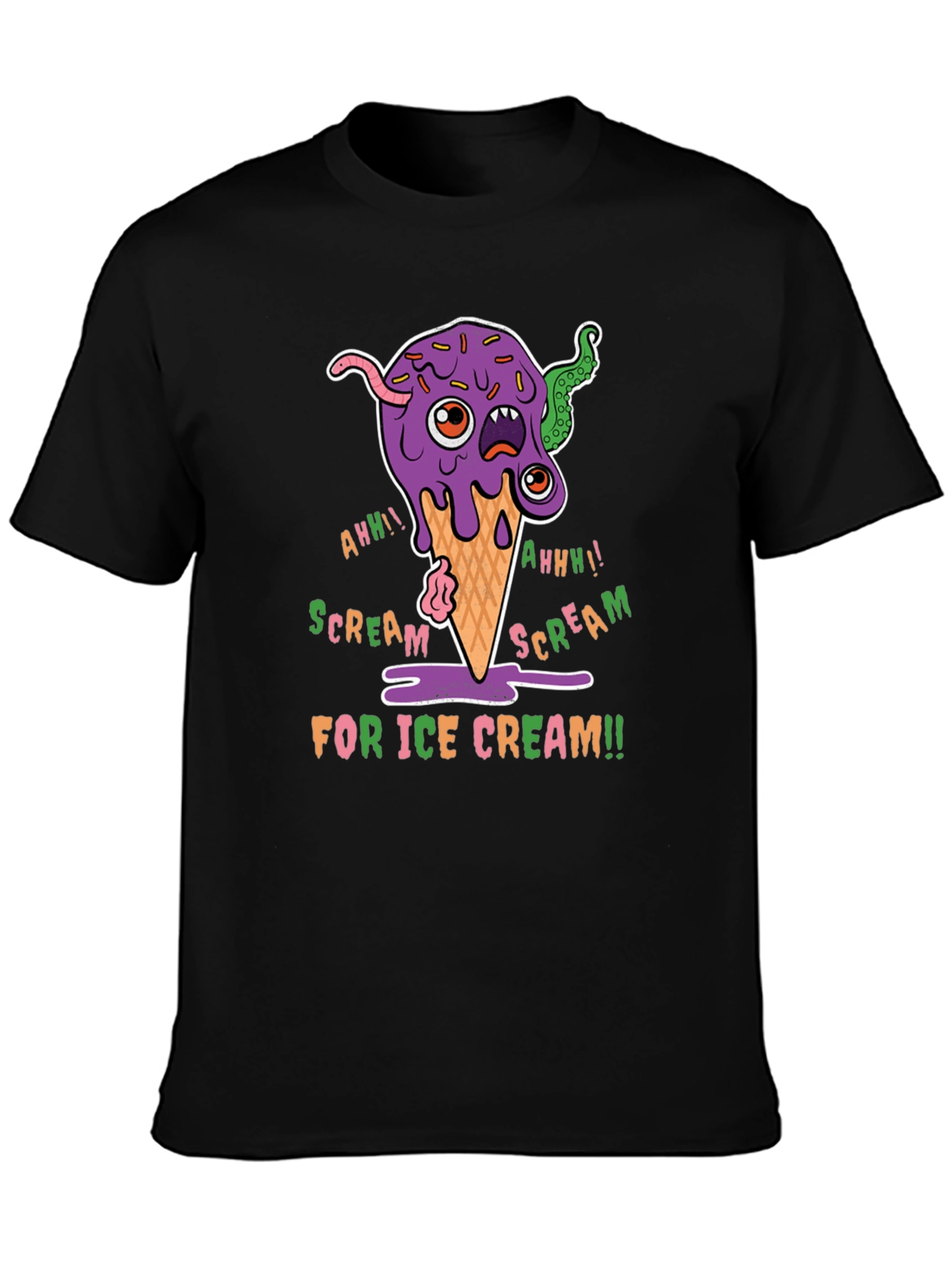 Black Scream for Ice Cream Graphic Tee - Fun Creepy Cartoon Design view 3