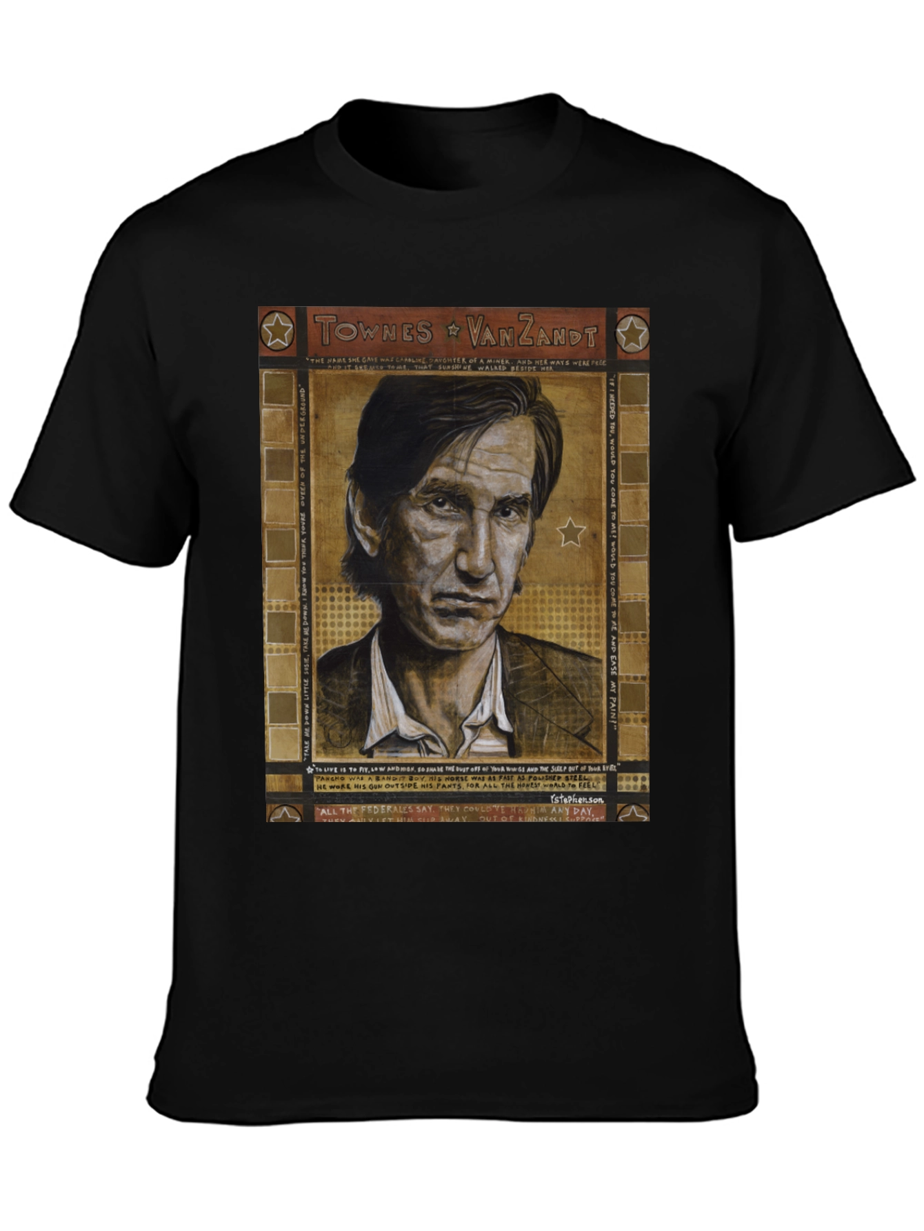 Black Townes Van Zandt Portrait Graphic T-Shirt view 3