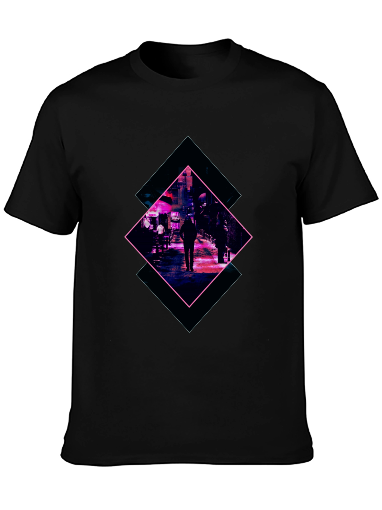 Black Cyberpunk Street Scene Graphic Tee - Black view 3