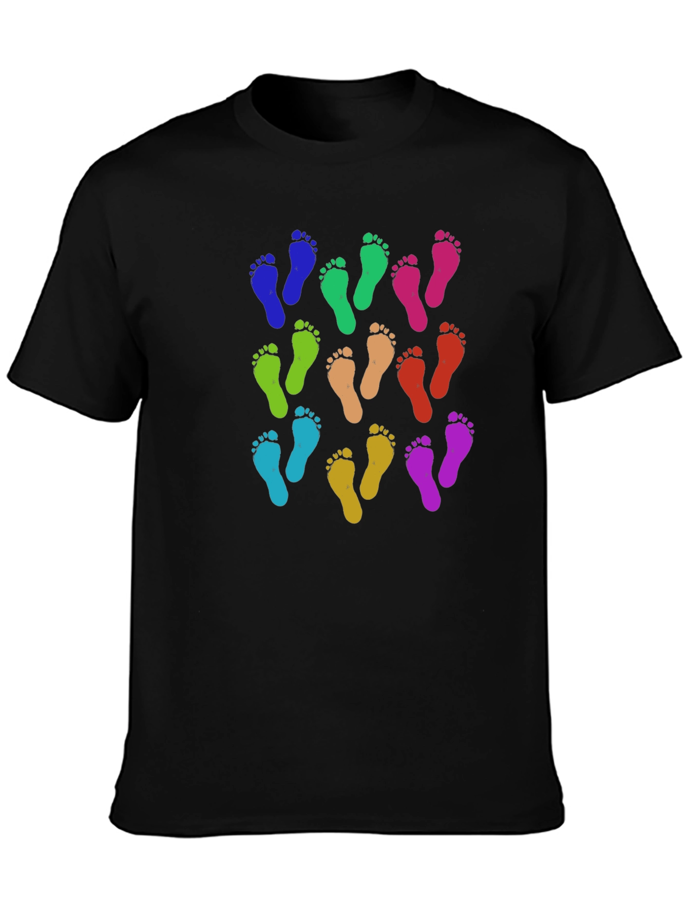Black Colorful Footprints Tee - Funky Pattern Black T-Shirt view 3