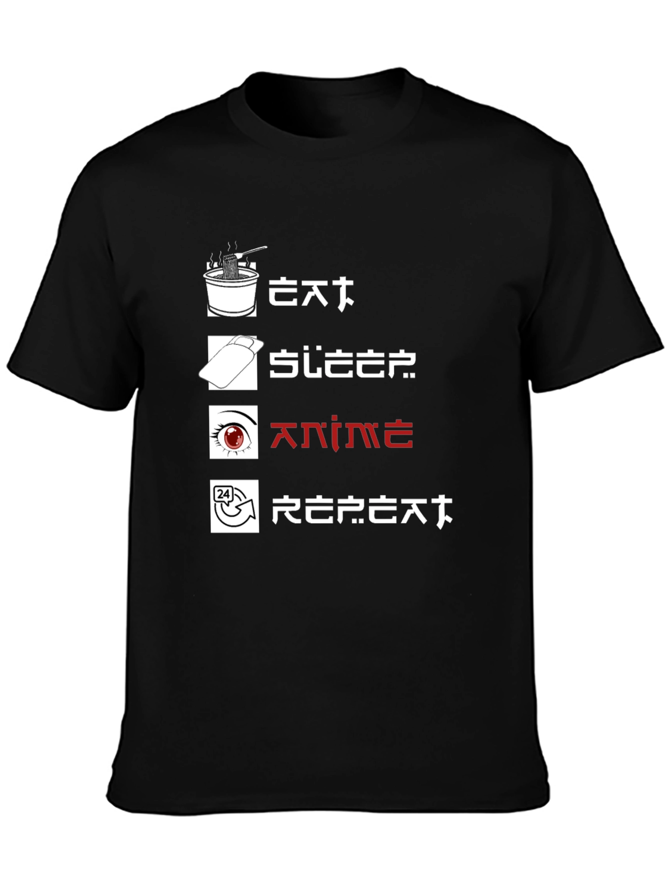 Black Eat Sleep Anime Repeat Graphic Tee view 3