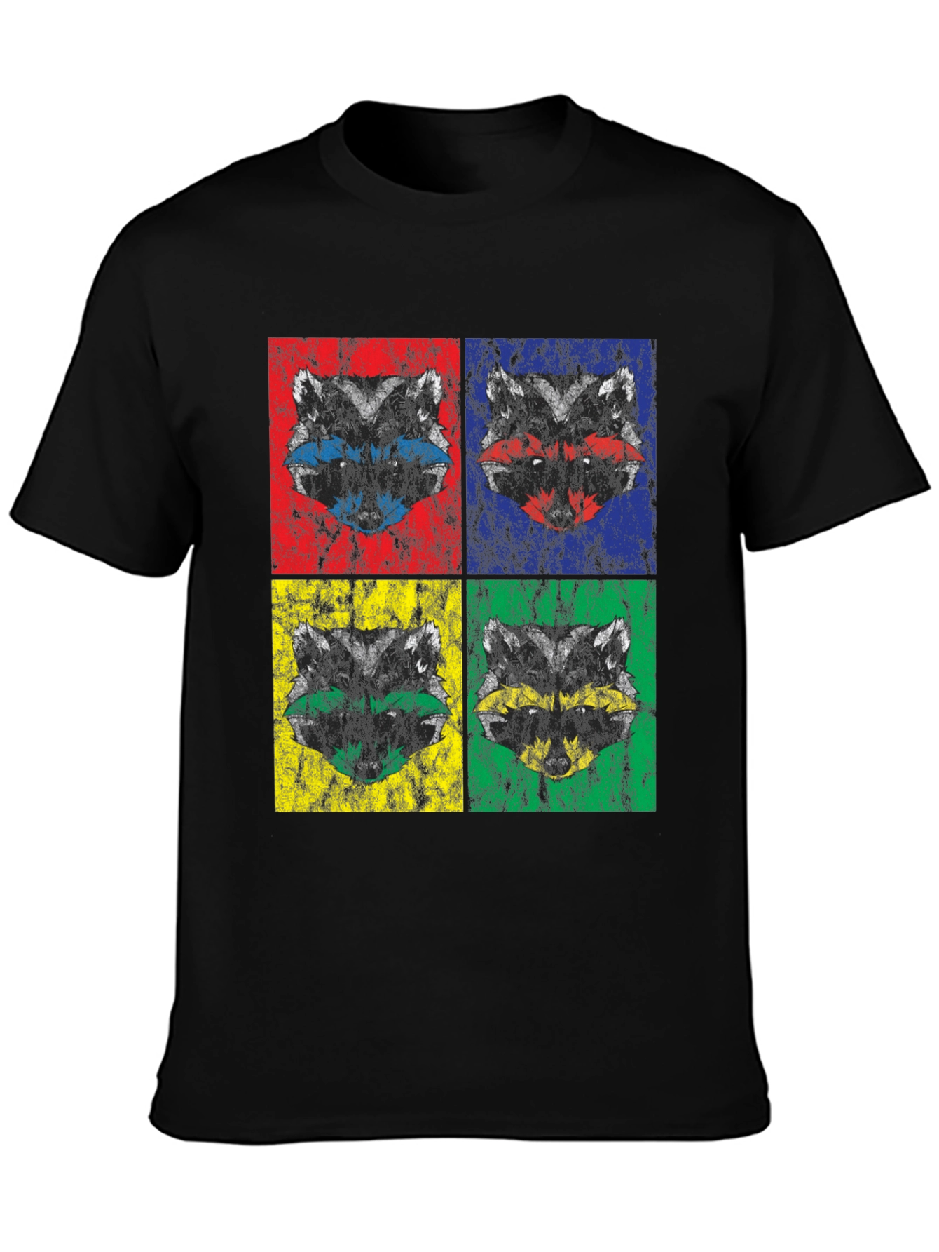 Black Retro Raccoon Pop Art Graphic T-Shirt view 3