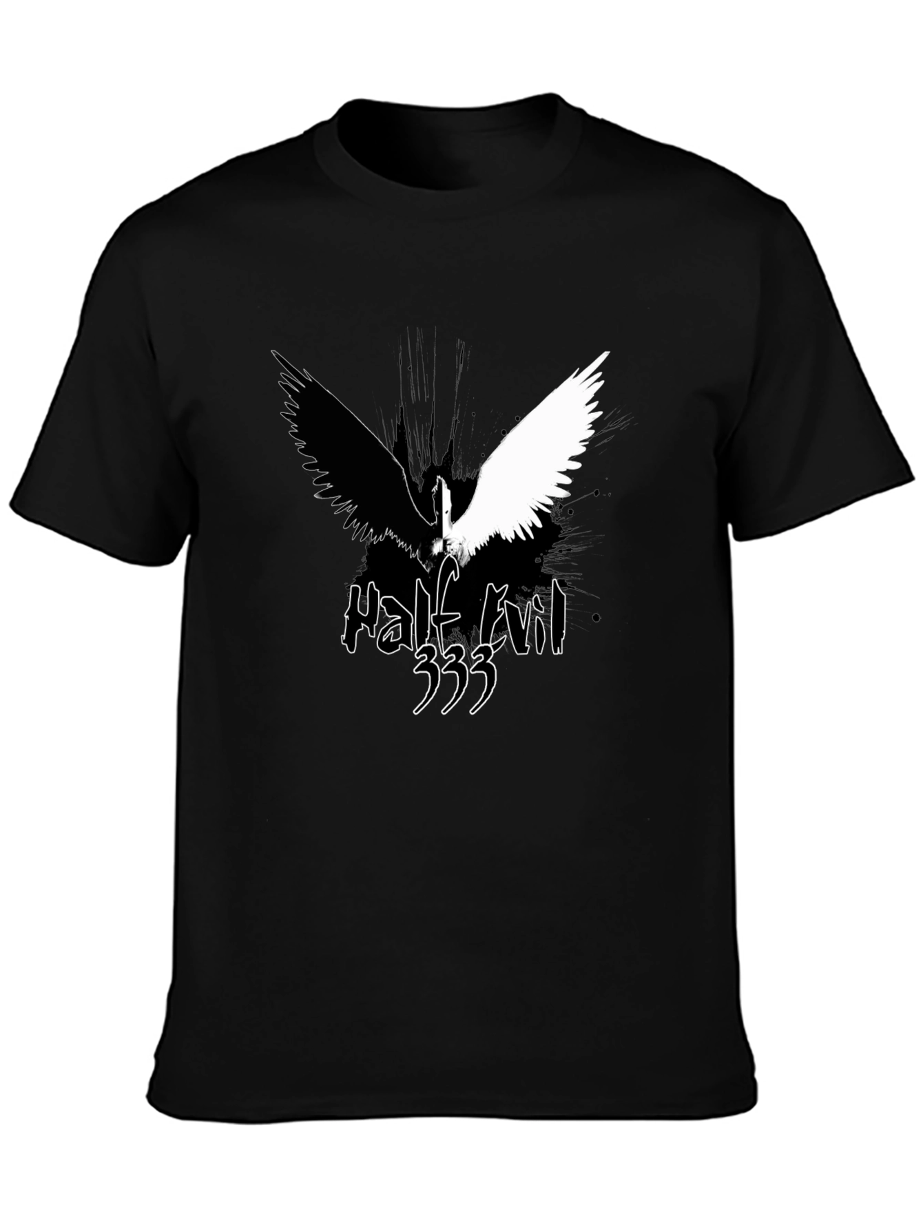 Black Half Evil Angel Wings Black T-Shirt view 3