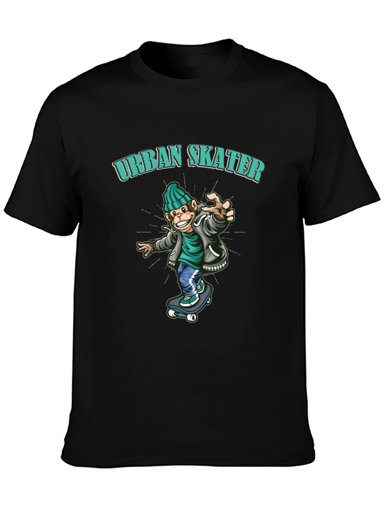 Black Urban Skater Monkey Graphic Tee view 3