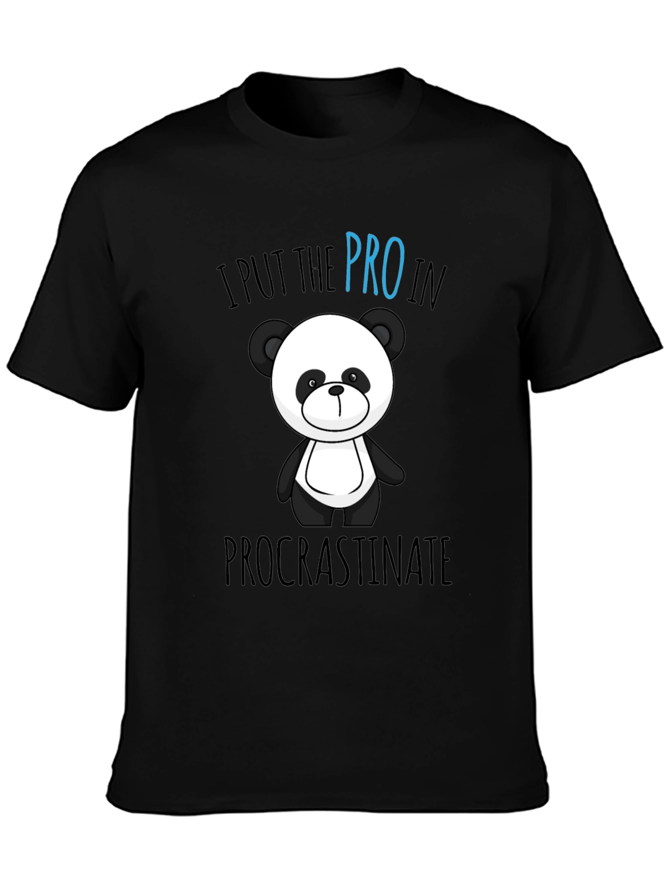 Black Funny Panda Procrastinate Graphic T-Shirt view 3